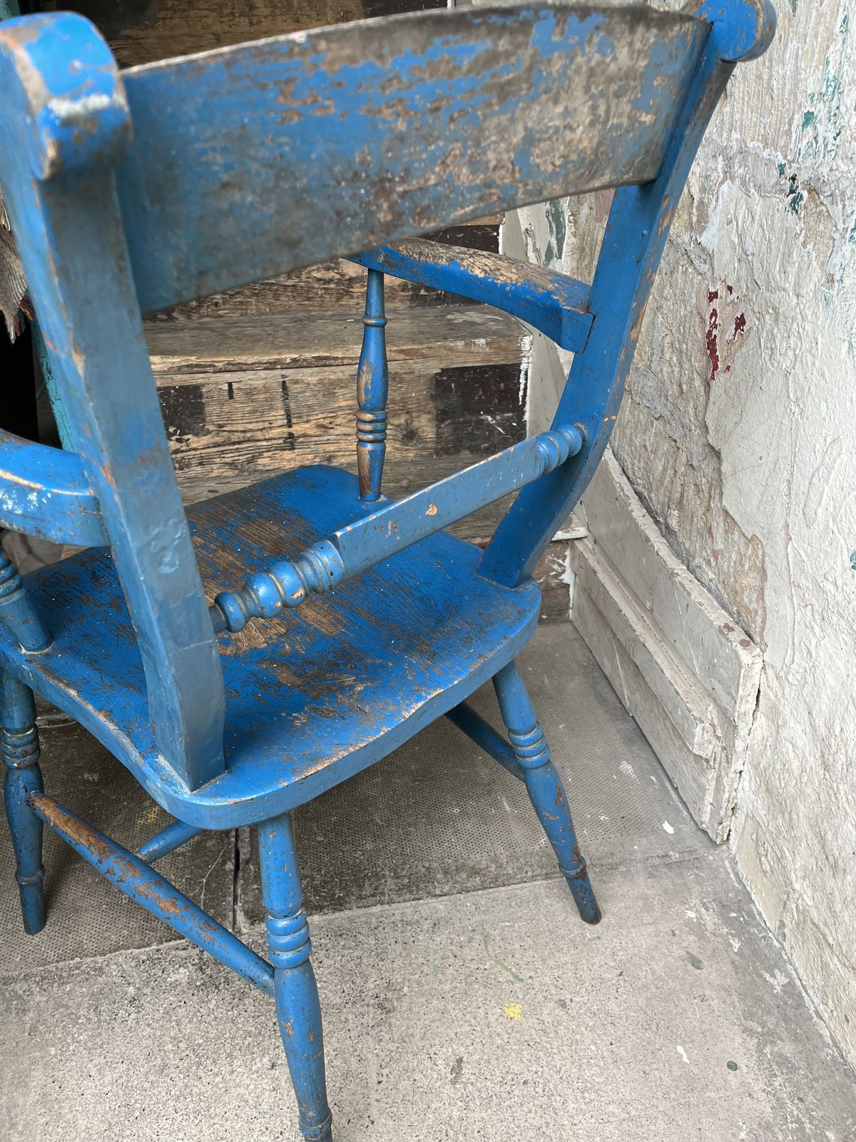 Blue Painted Victorian Elm And Beech Windsor Carver Chair photo vinterior