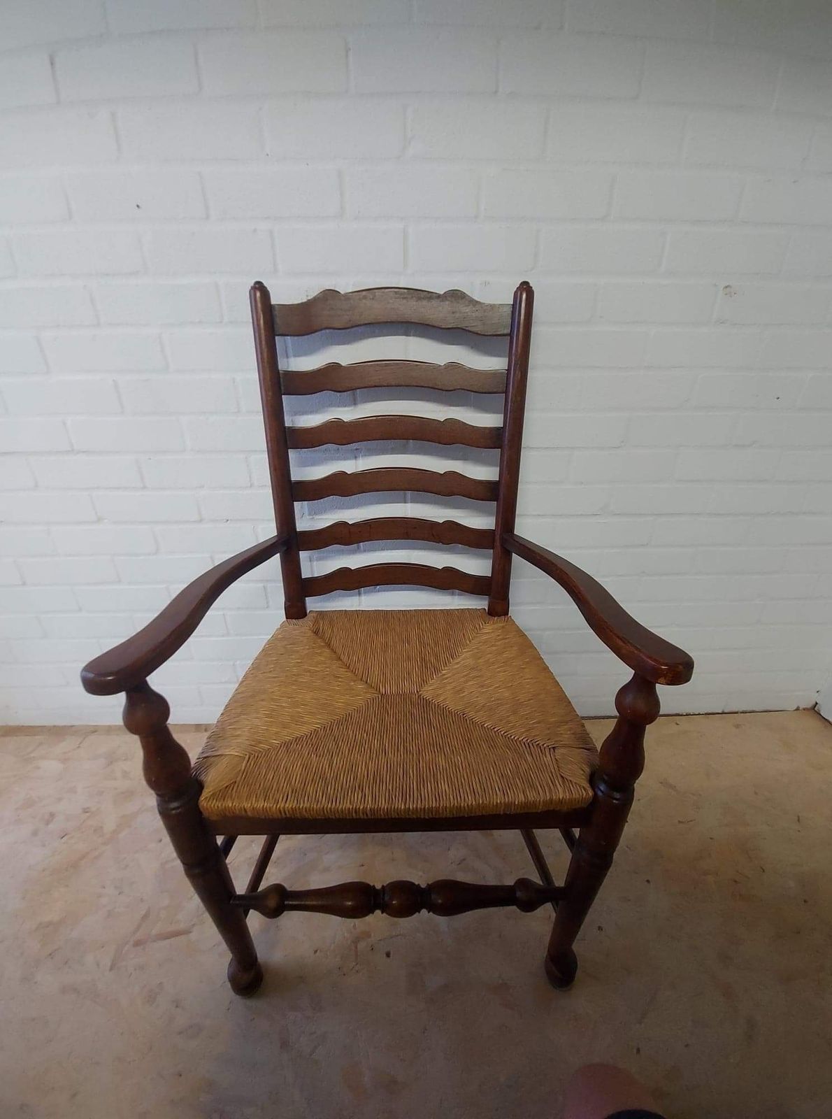 Edwardian Large Rush Seat Elm Elbow Armchair photo for sale