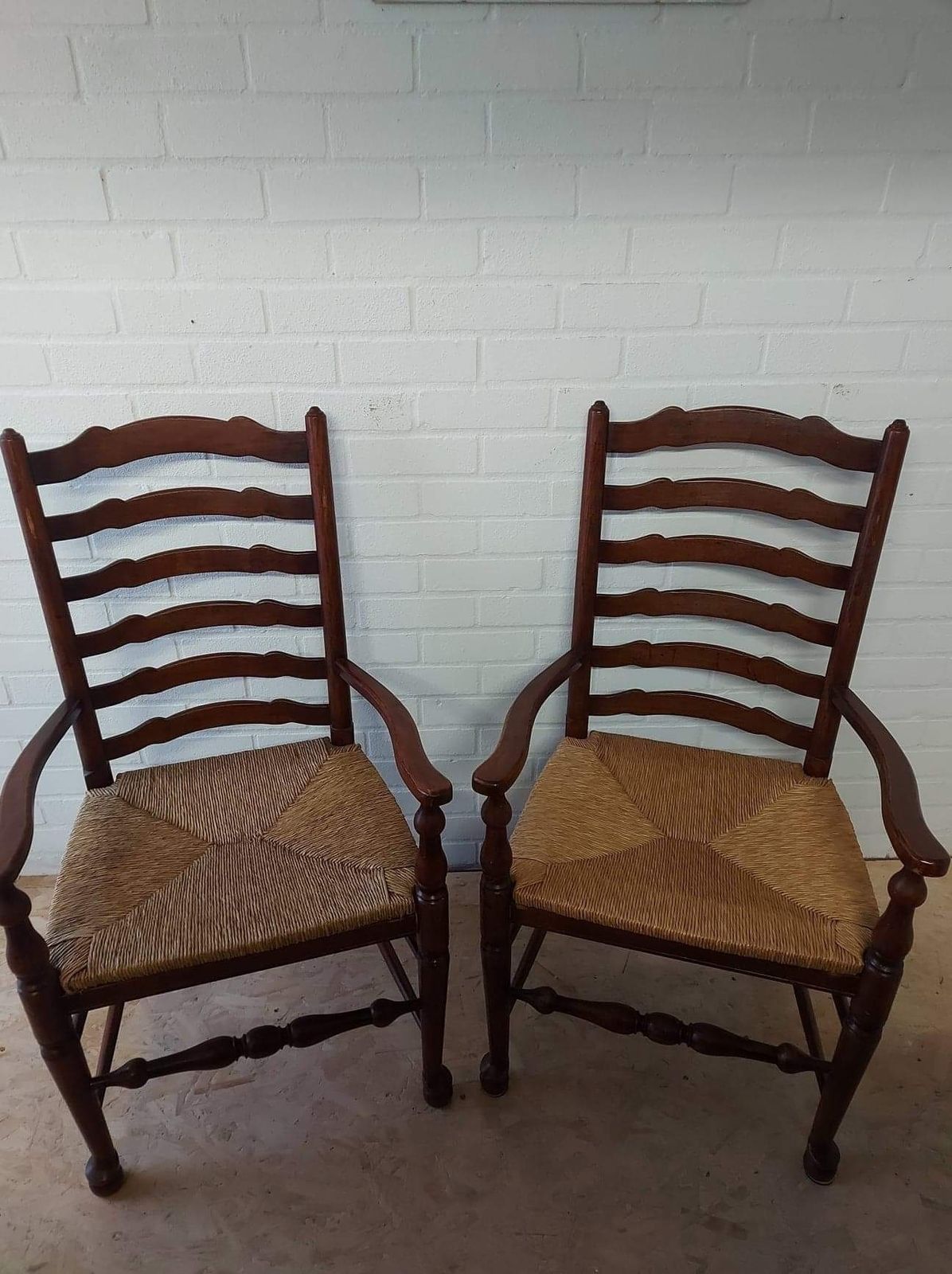 photo furniture Edwardian Large Rush Seat Elm Elbow Armchair
