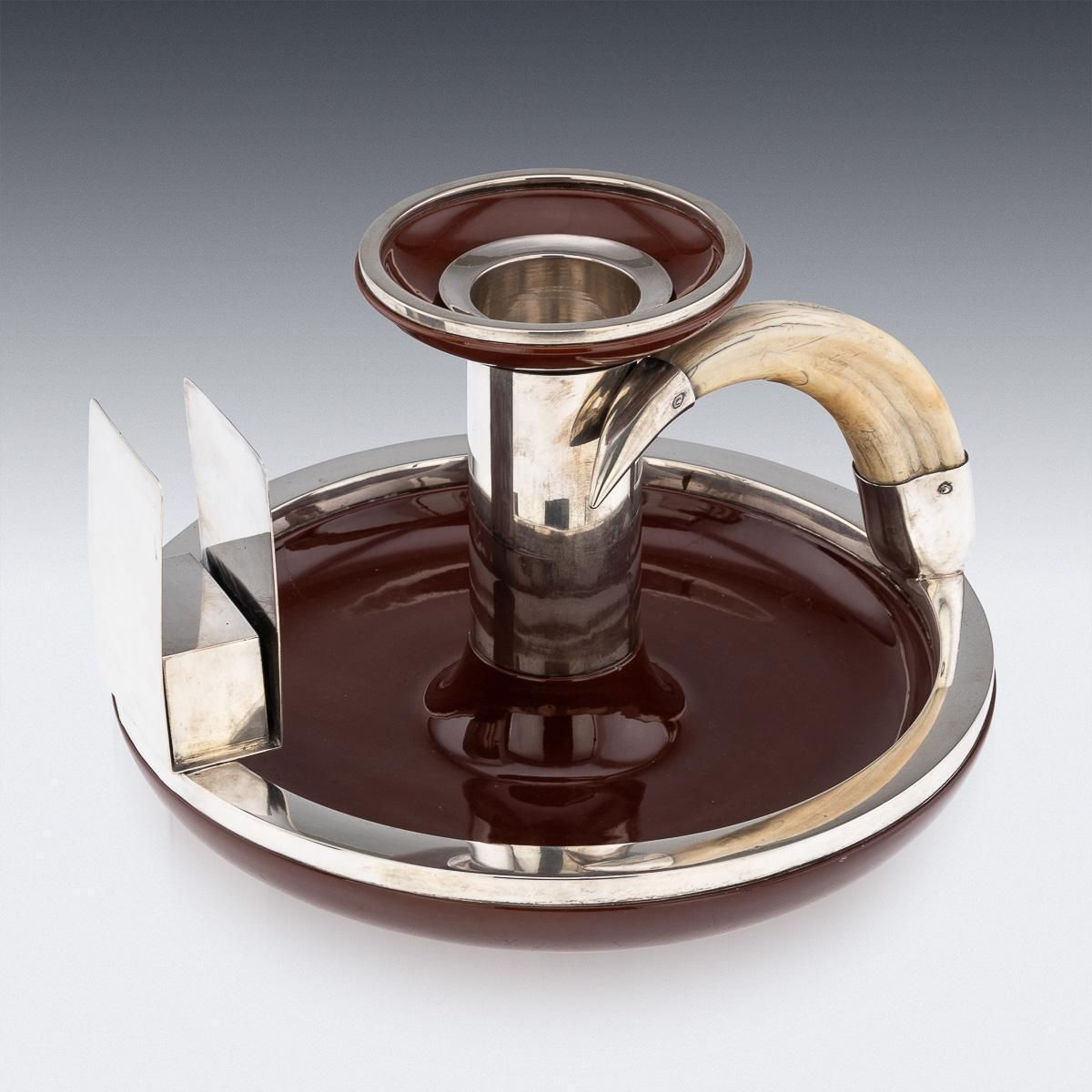 20thc German Solid Silver, Ceramic & Boar Tusk Cigarette Box Holder & Ashtray photo for sale