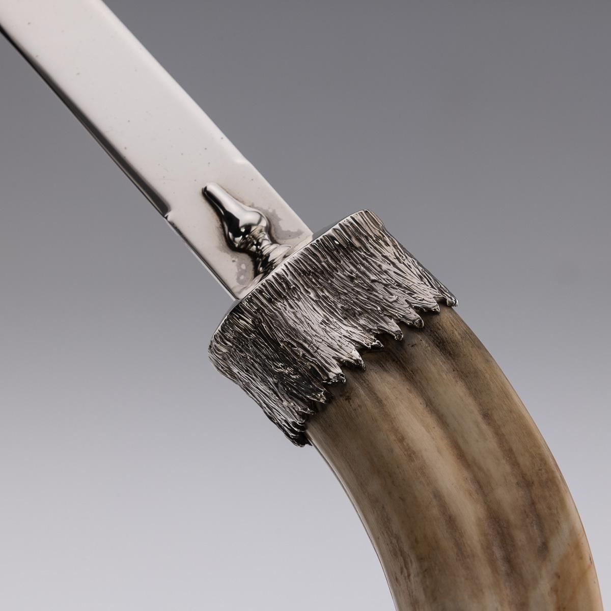 Home Decor Stylish 20th Century English Solid Silver & Boar Tusk Letter Opener C.1990 photo