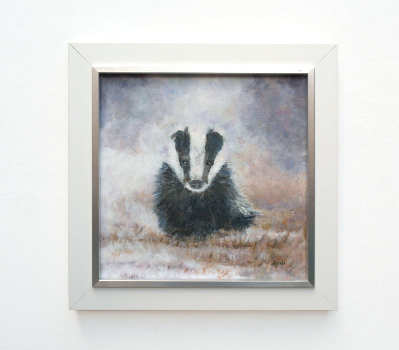 Badger Cub Original Oil Painting Signed Framed Wildlife Art Andi J Lucas