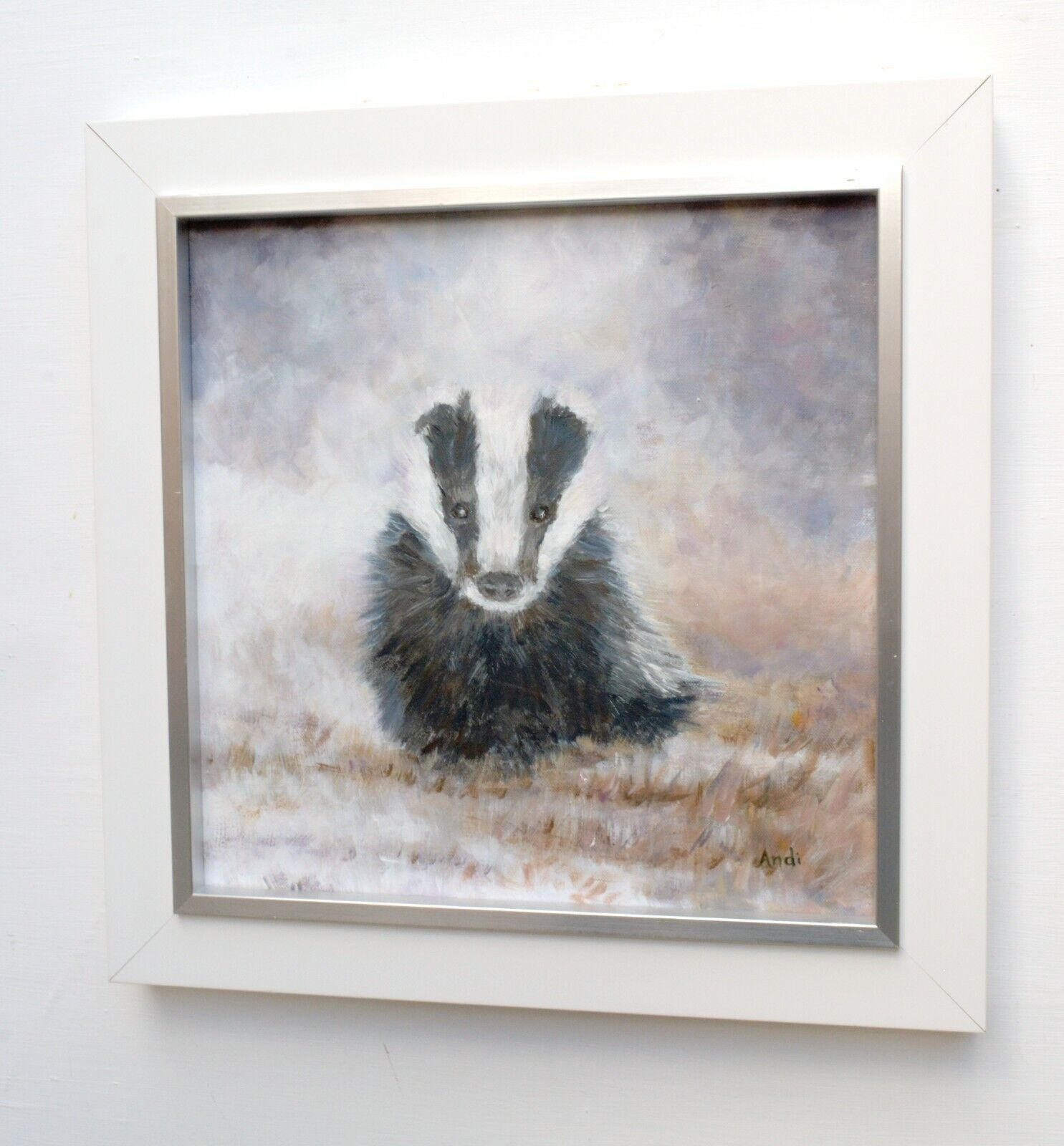 Badger Cub Original Oil Painting Signed Framed Wildlife Art Andi J Lucas photo Art
