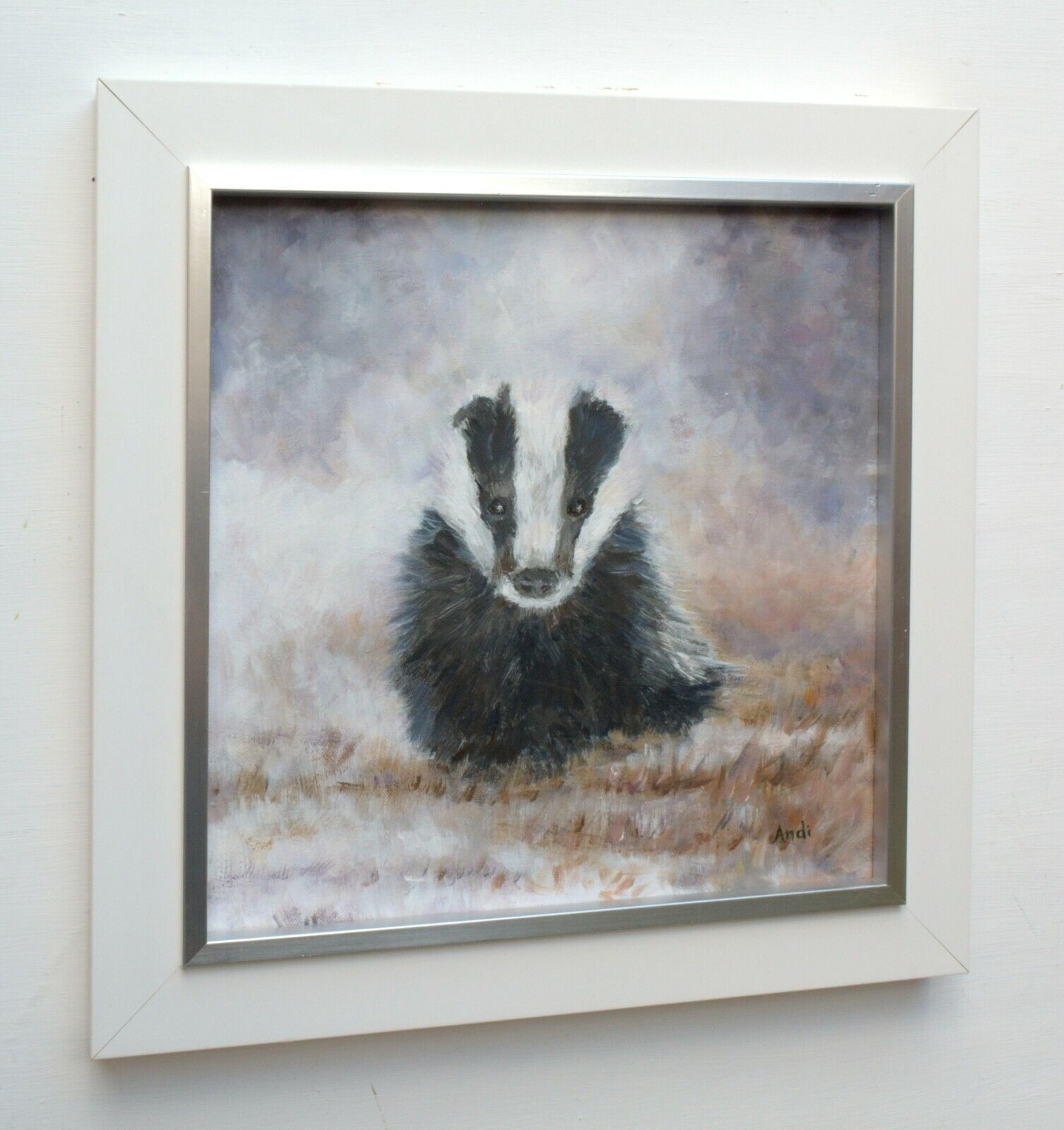 Badger Cub Original Oil Painting Signed Framed Wildlife Art Andi J Lucas photo 259.0