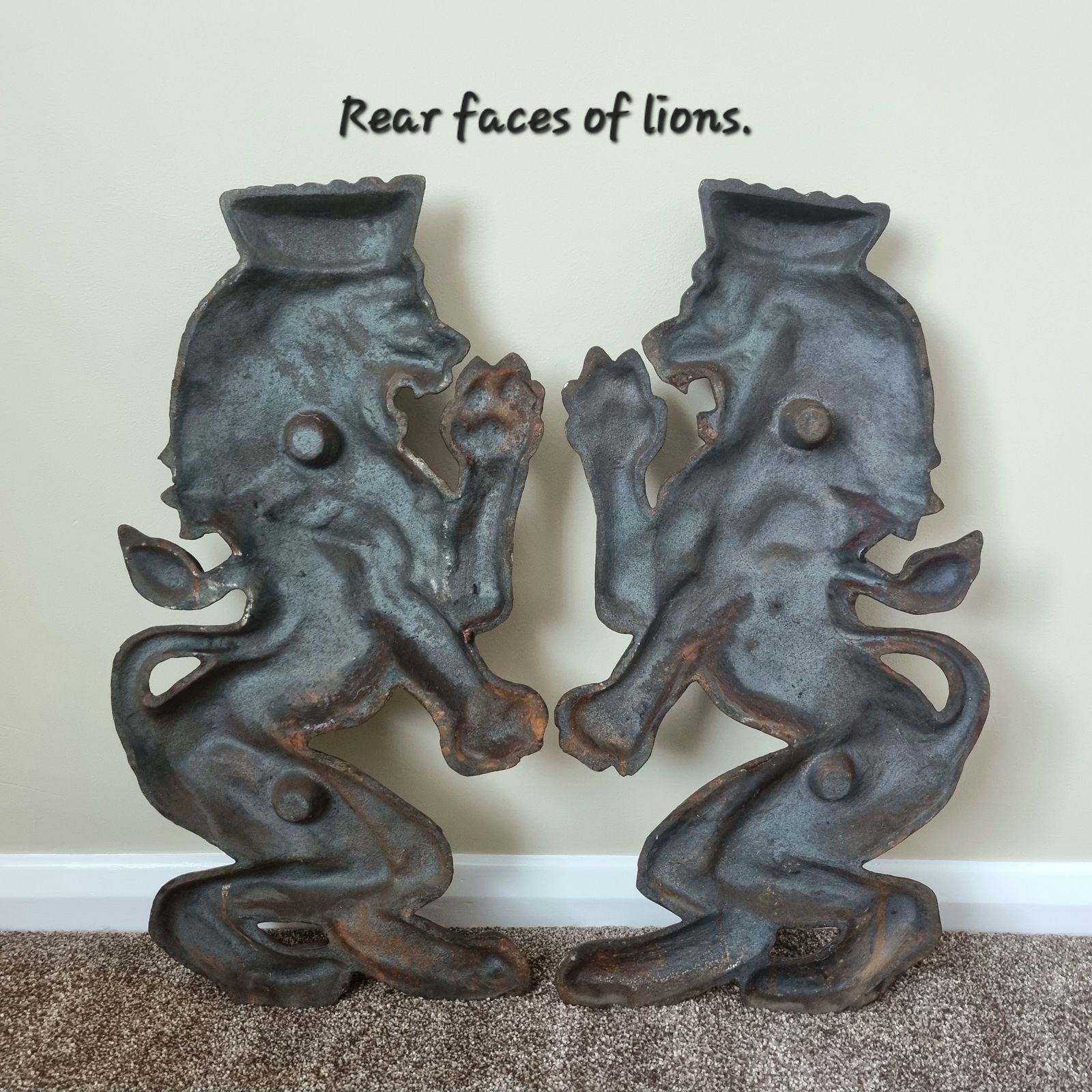 A Large And Imposing Pair Of Cast Iron Heraldic Rampant Crowned Lion Mounts, Ideal For A Variety Of Architectural Or Decorative Applications. photo furniture