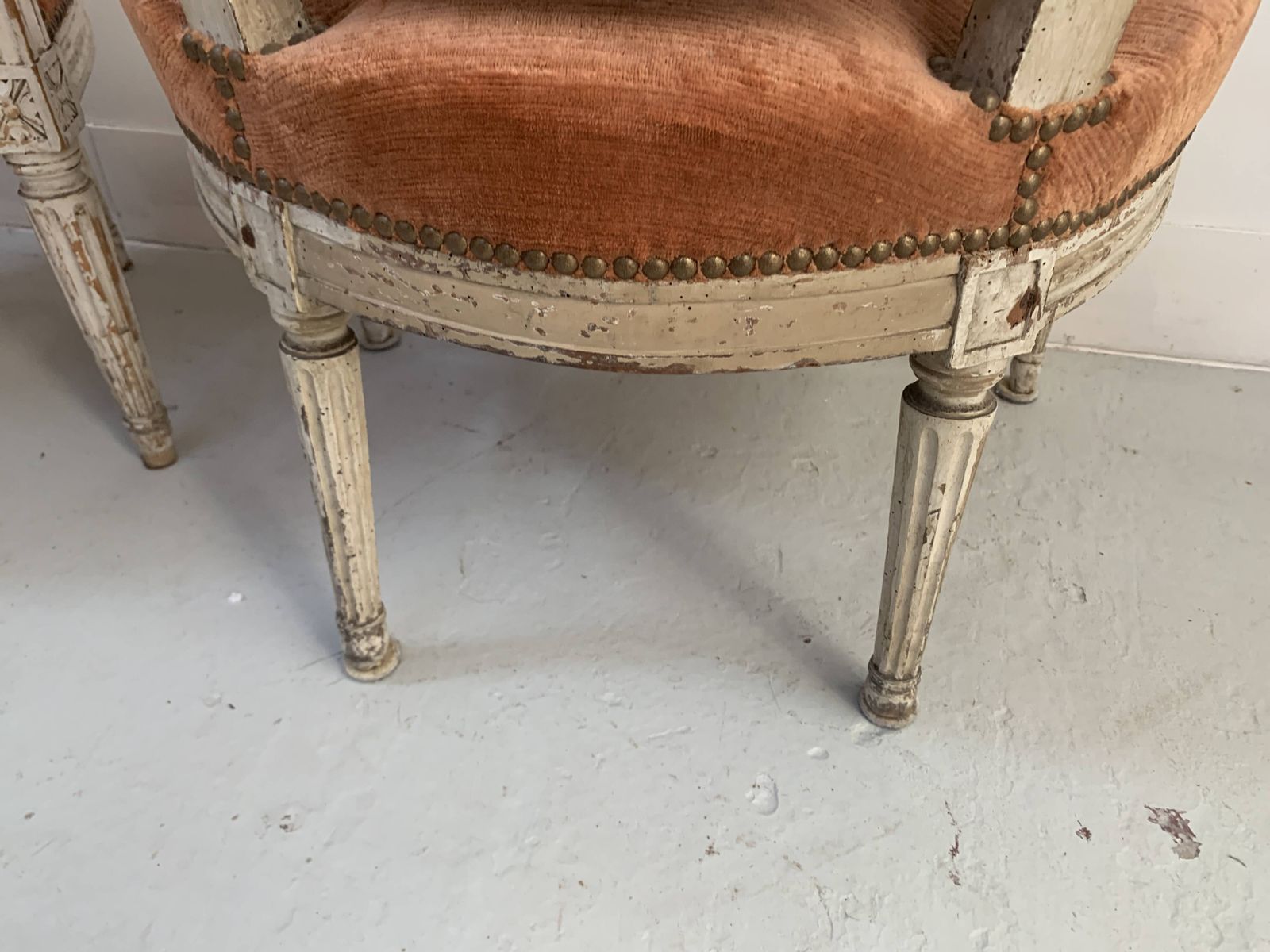Pair Of Louis XVI Style Armchairs In Patinated Beech, 19th Century photo for sale