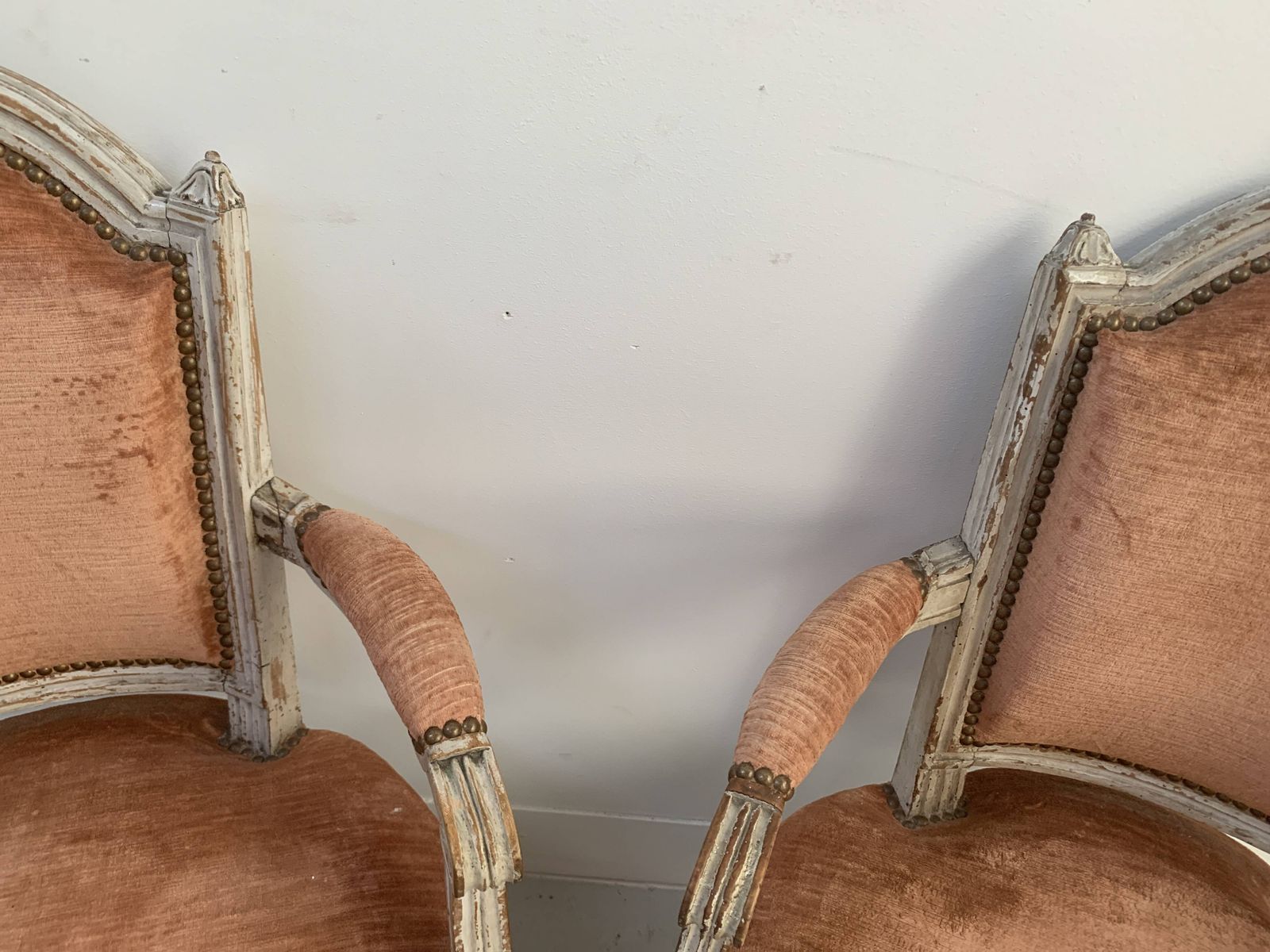 Pair Of Louis XVI Style Armchairs In Patinated Beech, 19th Century photo vintage