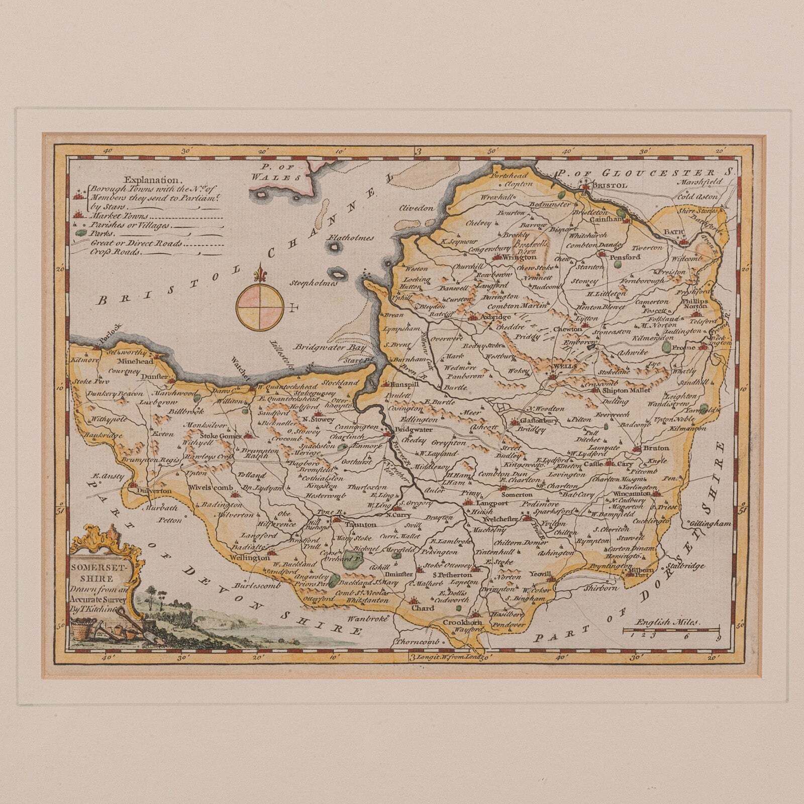Antique Somerset Map, Thomas Kitchin, English, Cartographic Reference, Georgian photo Art