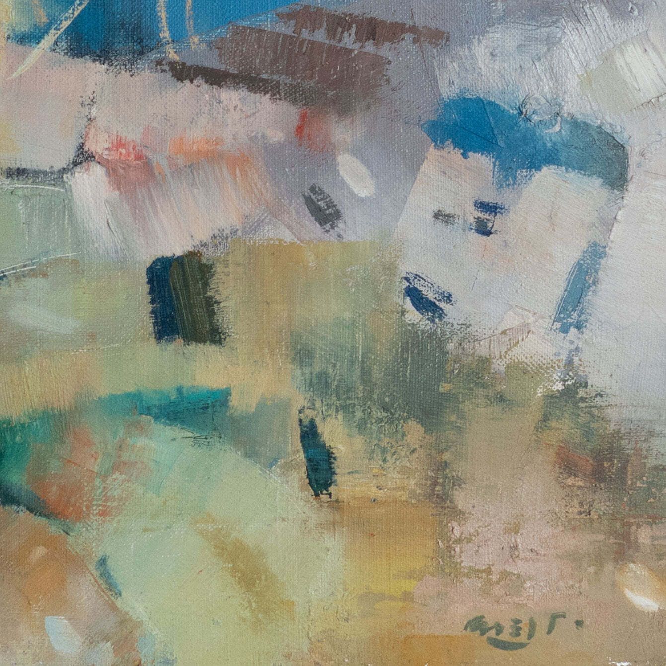 Seaside Agave   Abstract Mediterranean Landscape Oil Painting photo for sale