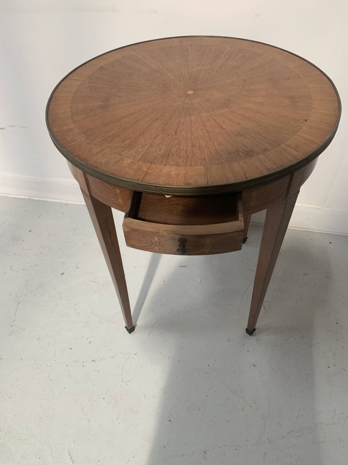Round Louis XVI Style Pedestal Table In Marquetry Wood, 20th Century photo furniture