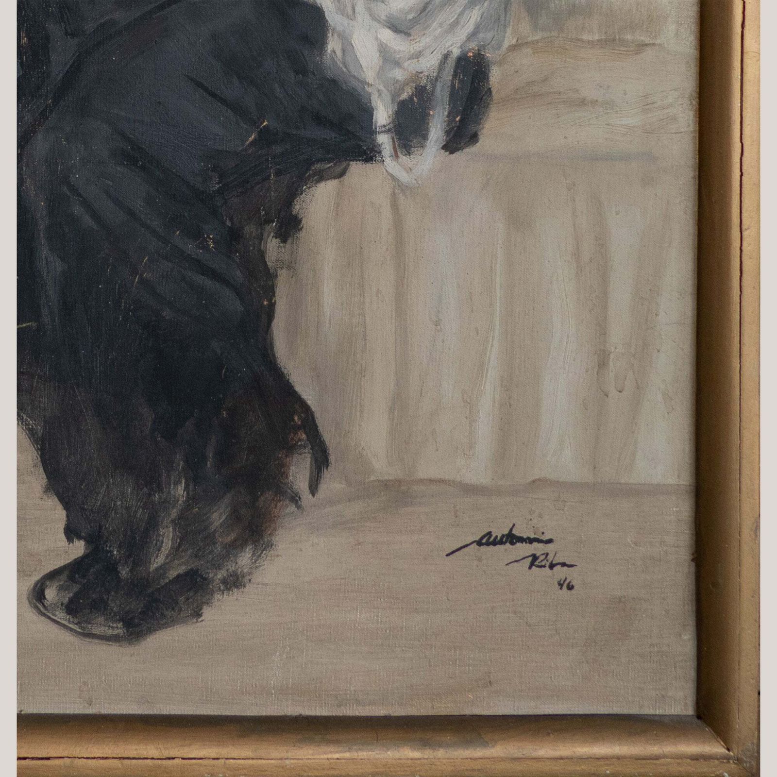 Seated Woman Offering Fruit – Oil Painting By Antonio Riba (1946) photo Art