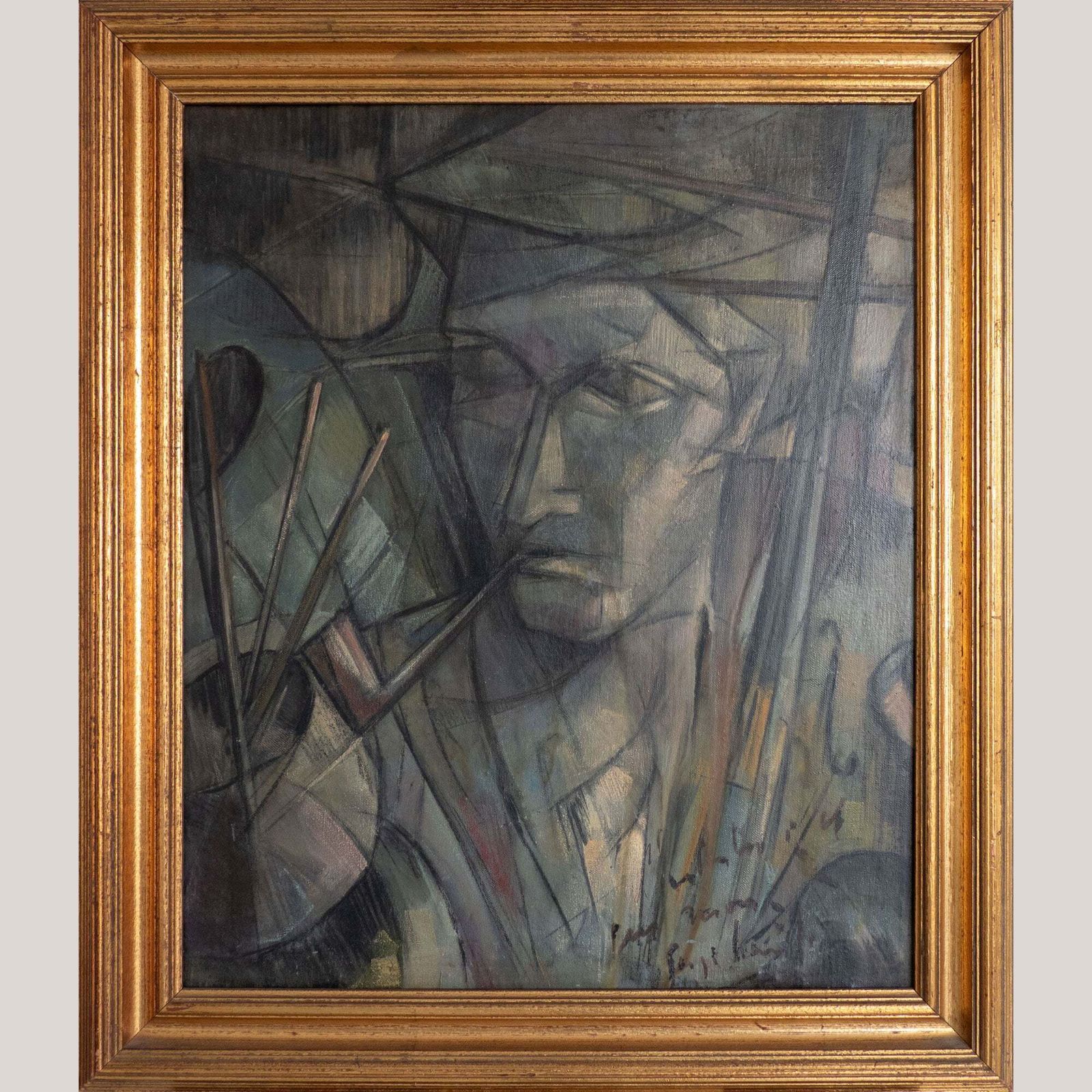 "The Artist And His World" – Mid Century Cubistisch Olieverfschilderij photo furniture