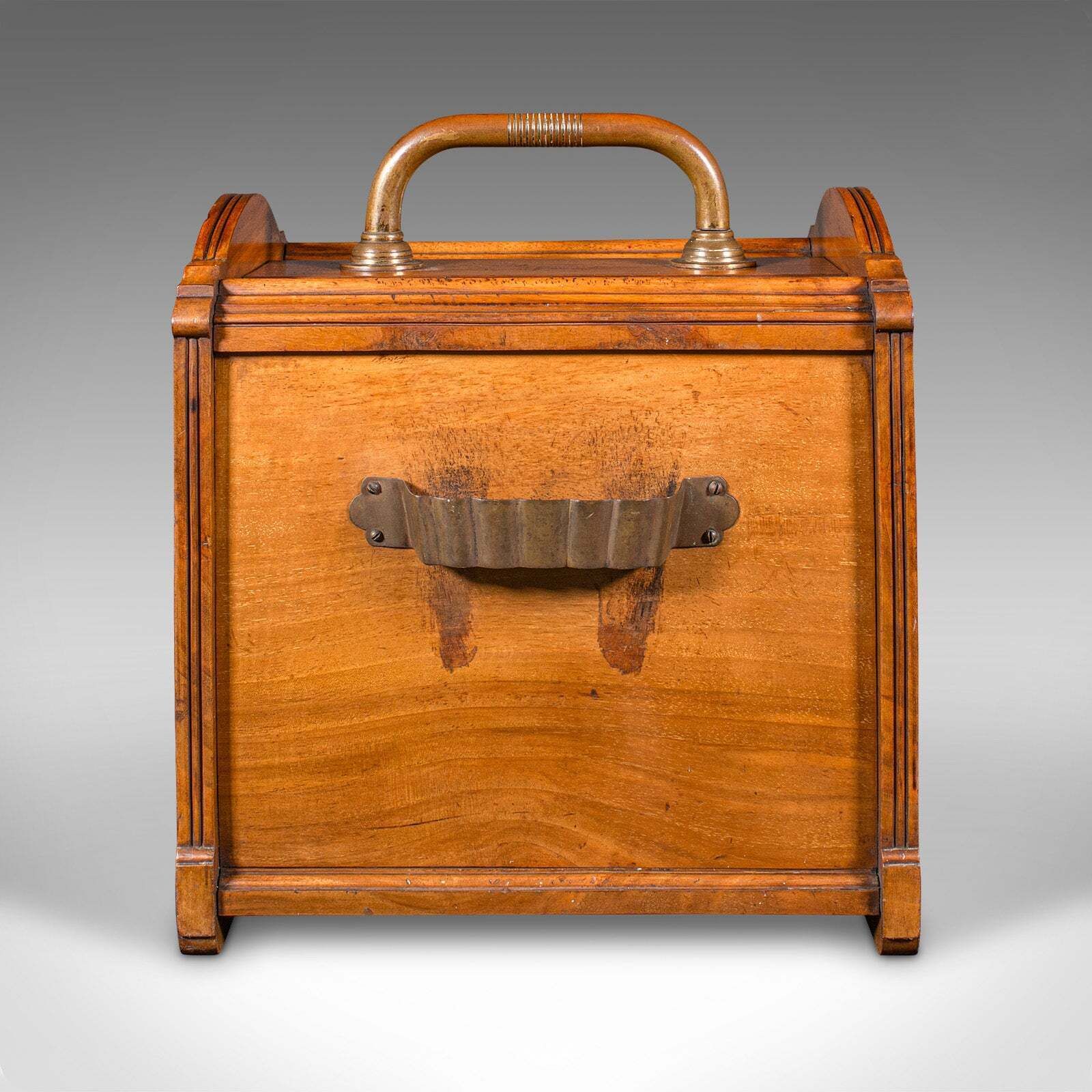 Antique Coal Purdonium, Scottish, Walnut, Brass, Fireside Fuel Store, Victorian photo vinterior