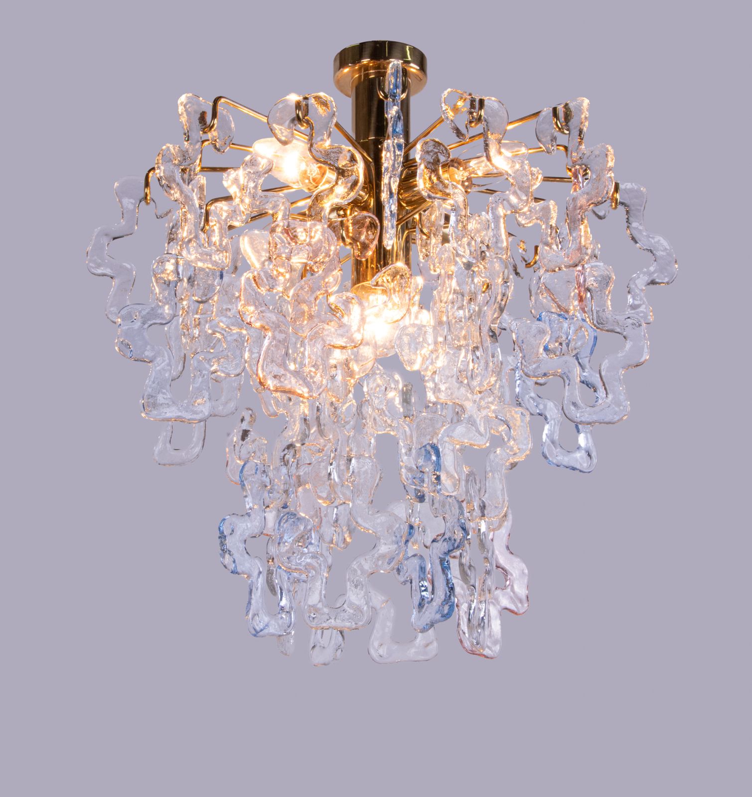 Interlocking Murano Chandelier Flush Mount Glass & Brass Carlo Nason Kalmar 1960 photo furniture