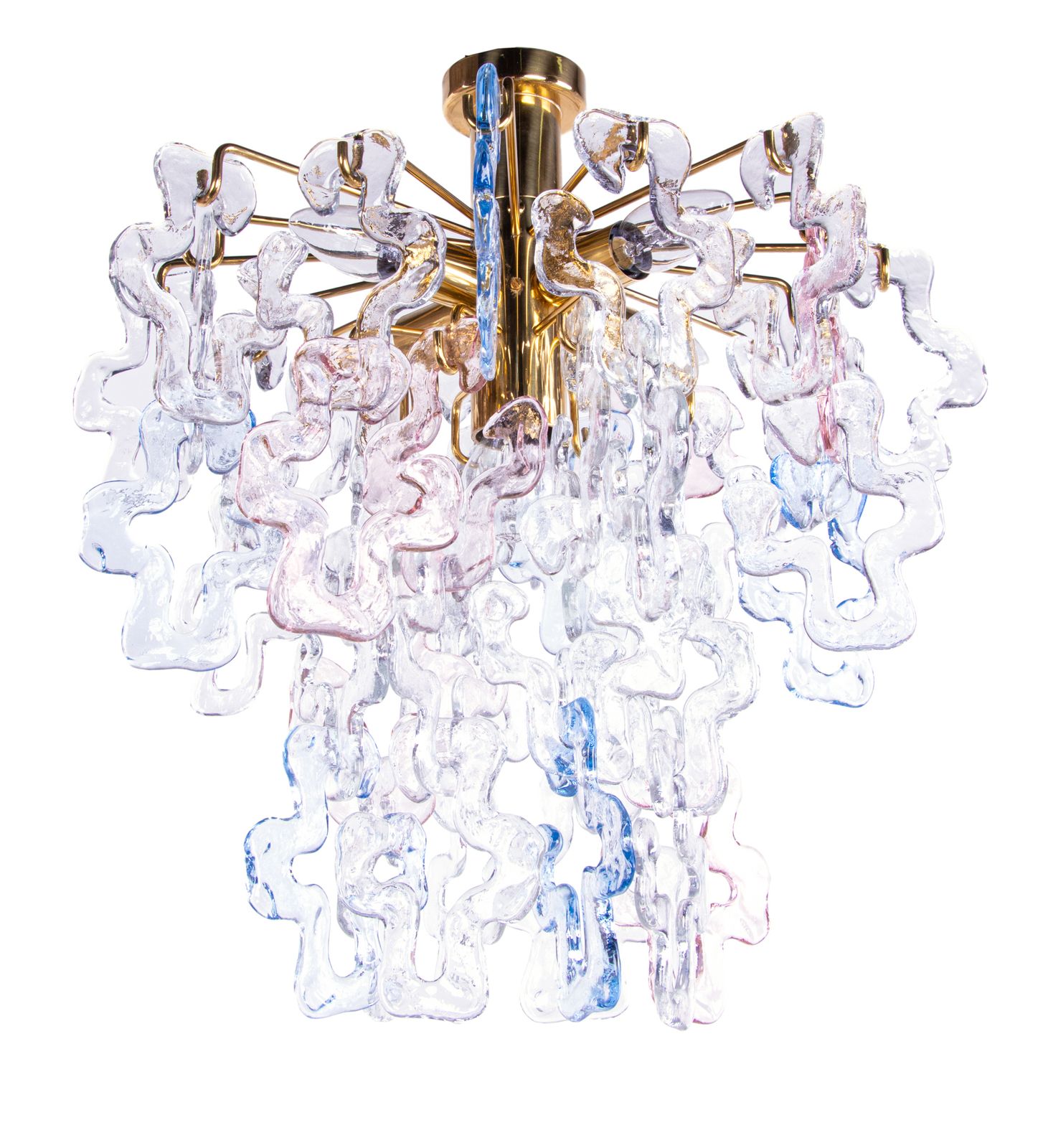 Interlocking Murano Chandelier Flush Mount Glass & Brass Carlo Nason Kalmar 1960 photo vinterior