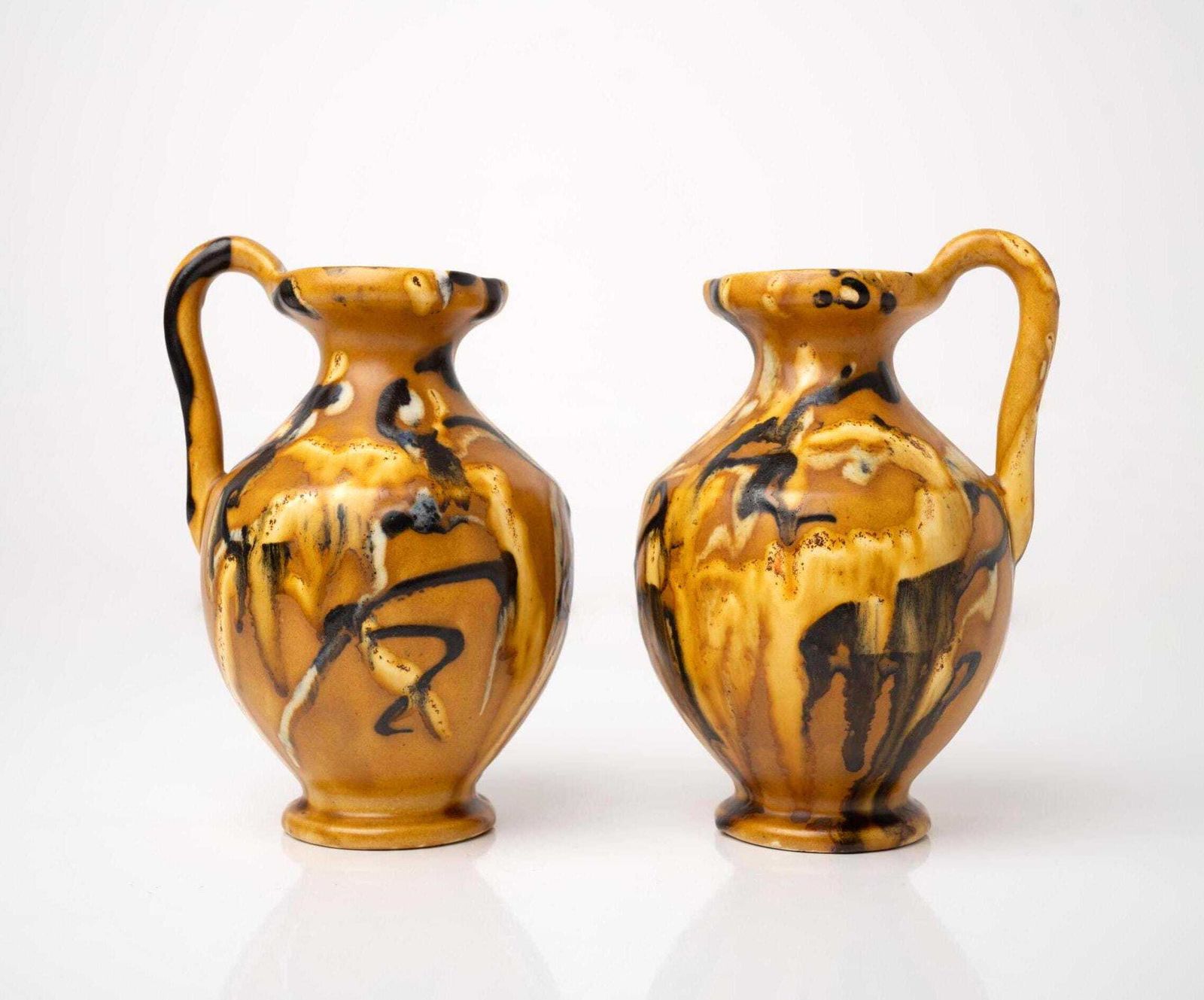 Pair Of Mid Century Ceramic Vases | Ceramic Vase Set | Orange Ceramic Vases With Handles