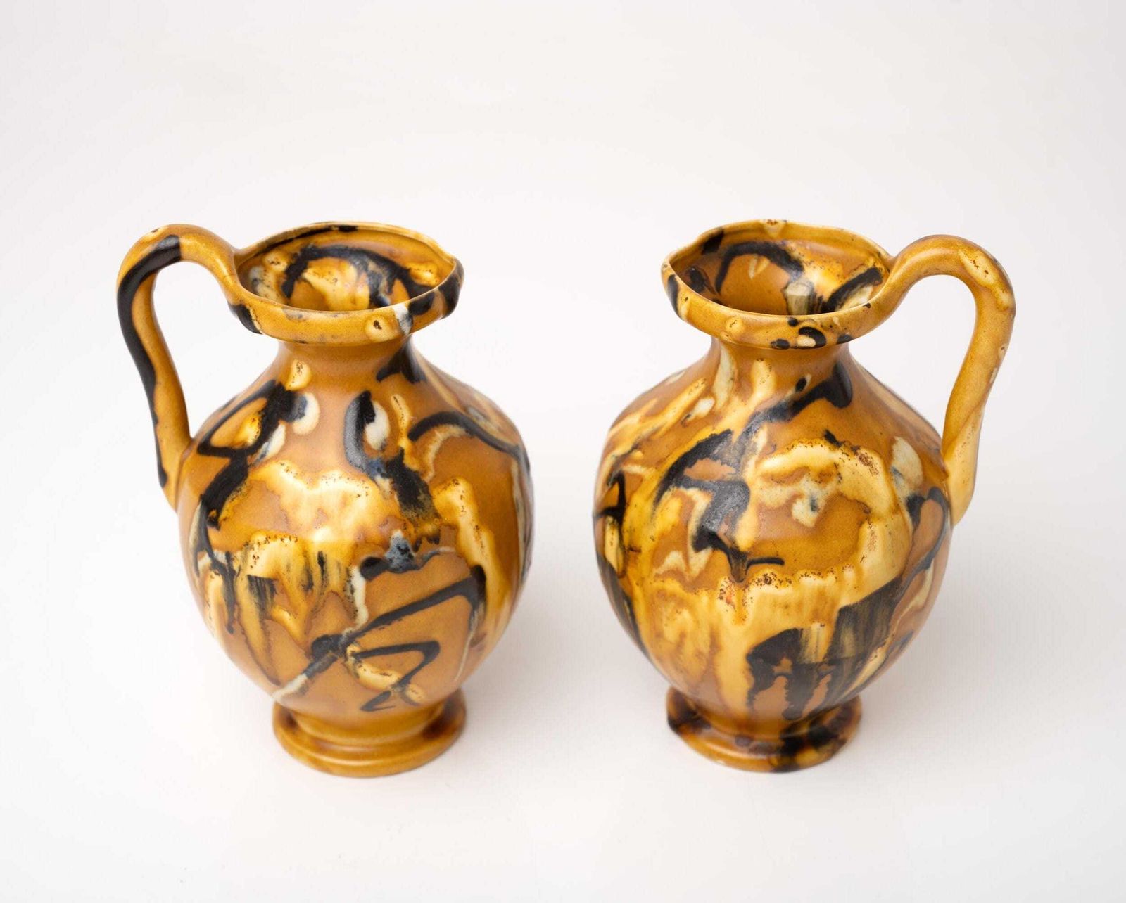 Pair Of Mid Century Ceramic Vases | Ceramic Vase Set | Orange Ceramic Vases With Handles photo furniture