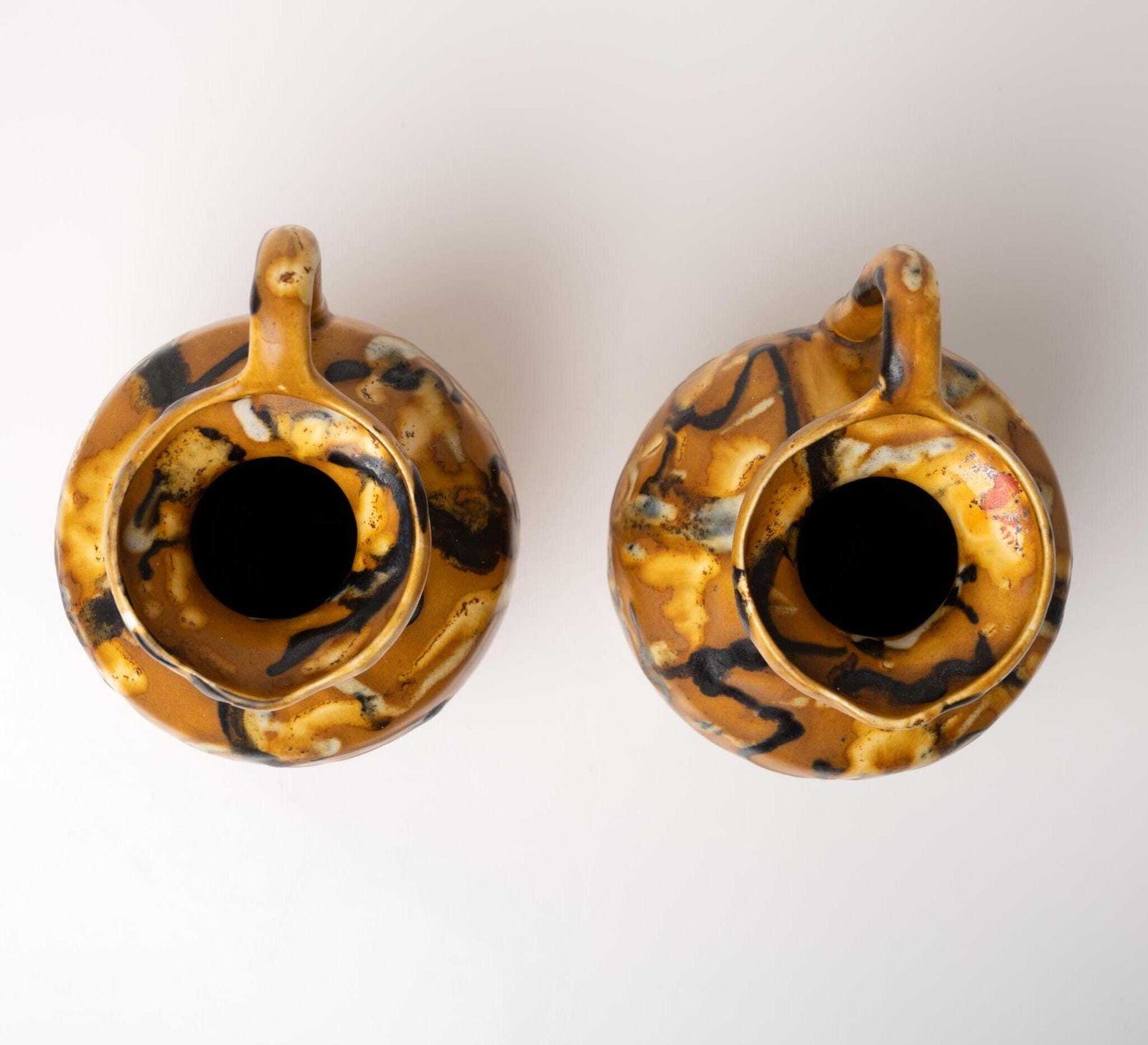 Pair Of Mid Century Ceramic Vases | Ceramic Vase Set | Orange Ceramic Vases With Handles photo for sale