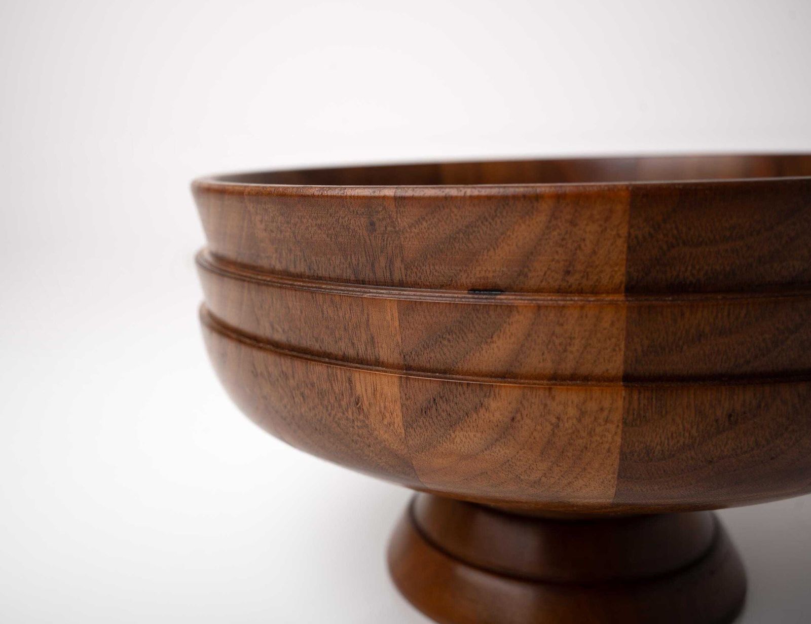 Hand Turned Wooden Pedestal Bowl | Mid Century Wood Bowl | Vintage Footed Bowl photo 120.0