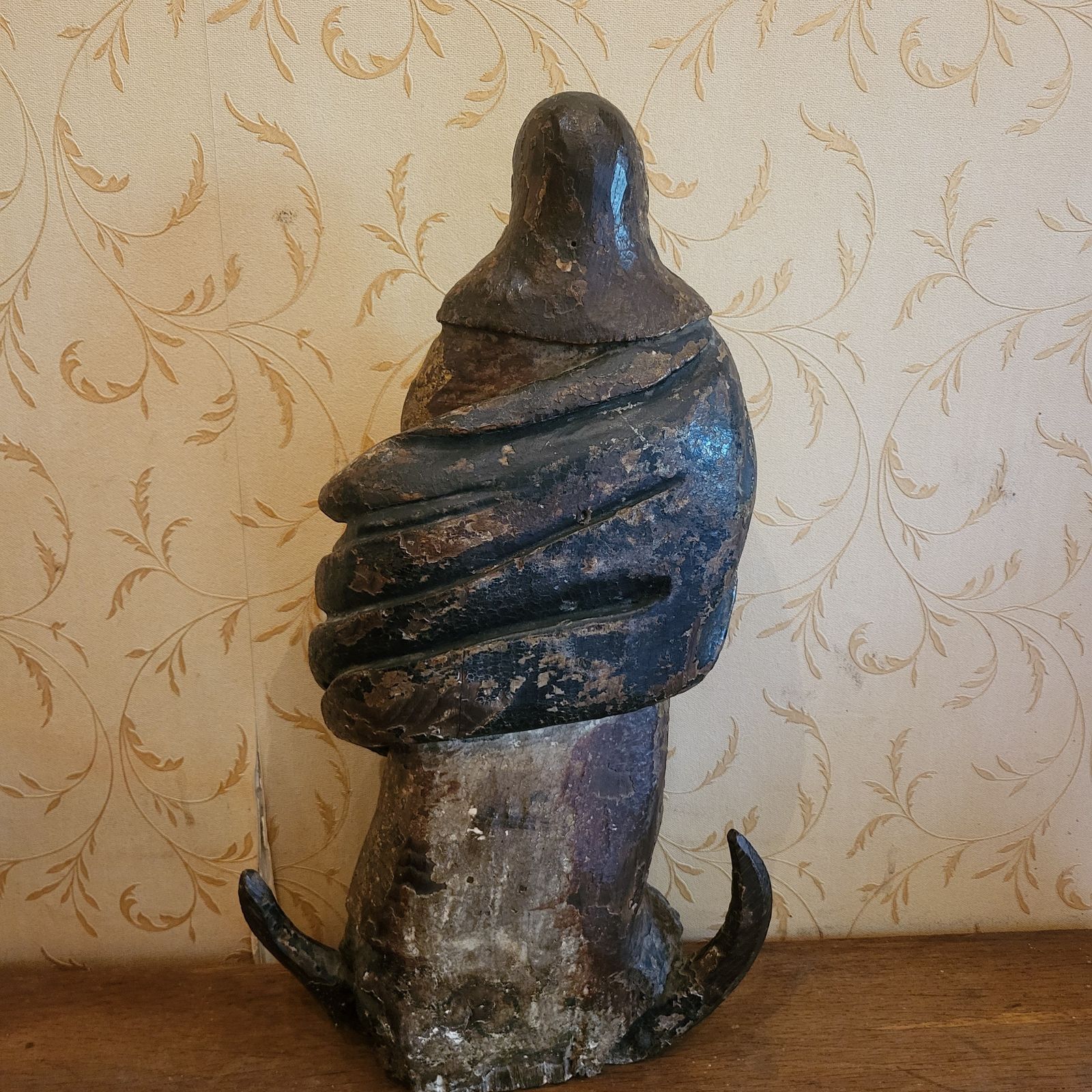 Antique Carved Wood Polychrome Religious Figure photo Art