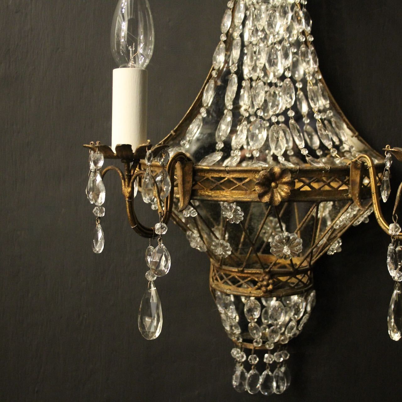 photo for sale French Pair Of Gilded Toleware Girandoles