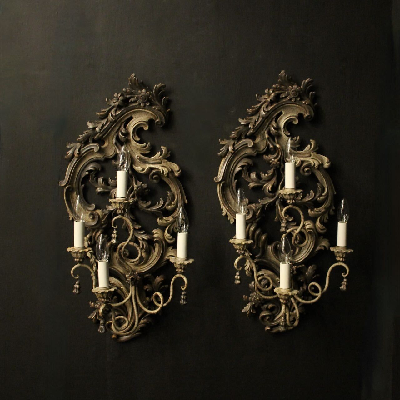 Florentine Silver Giltwood Antique Wall Lights