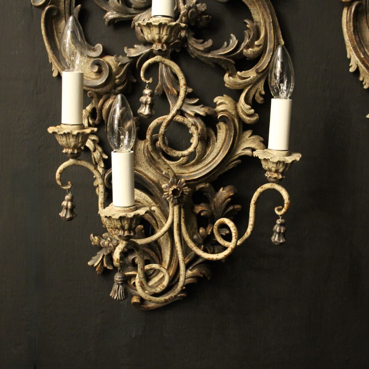photo for sale Florentine Silver Giltwood Antique Wall Lights