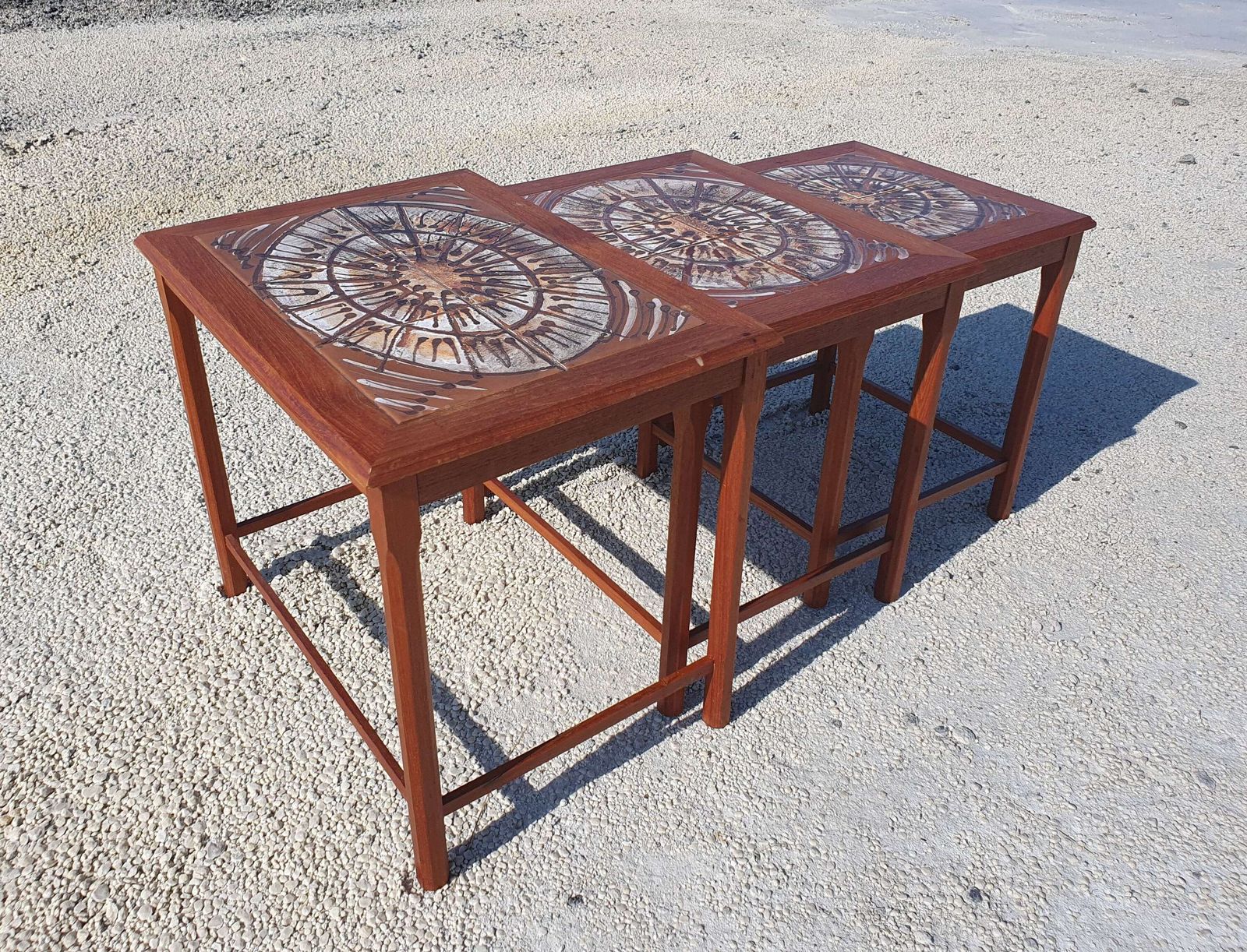 A Danish Teak And Tile Top Nest Of Three Tables By "Toften Mobelfabriken", Denmark. 1970s