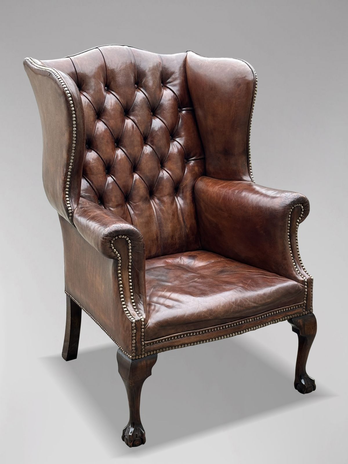 19th Century Brown Leather Wing Armchair photo Furniture