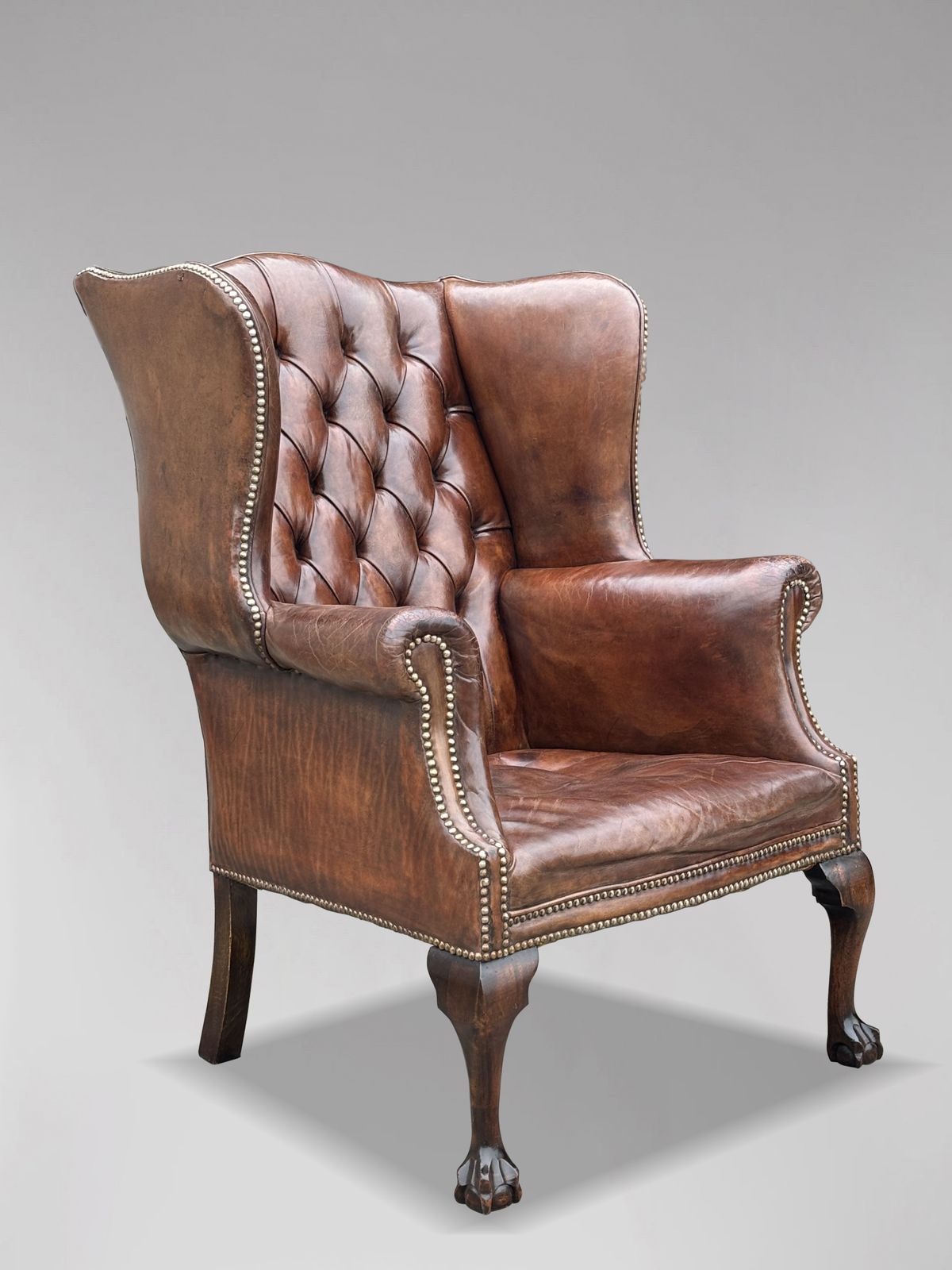 19th Century Brown Leather Wing Armchair photo buy
