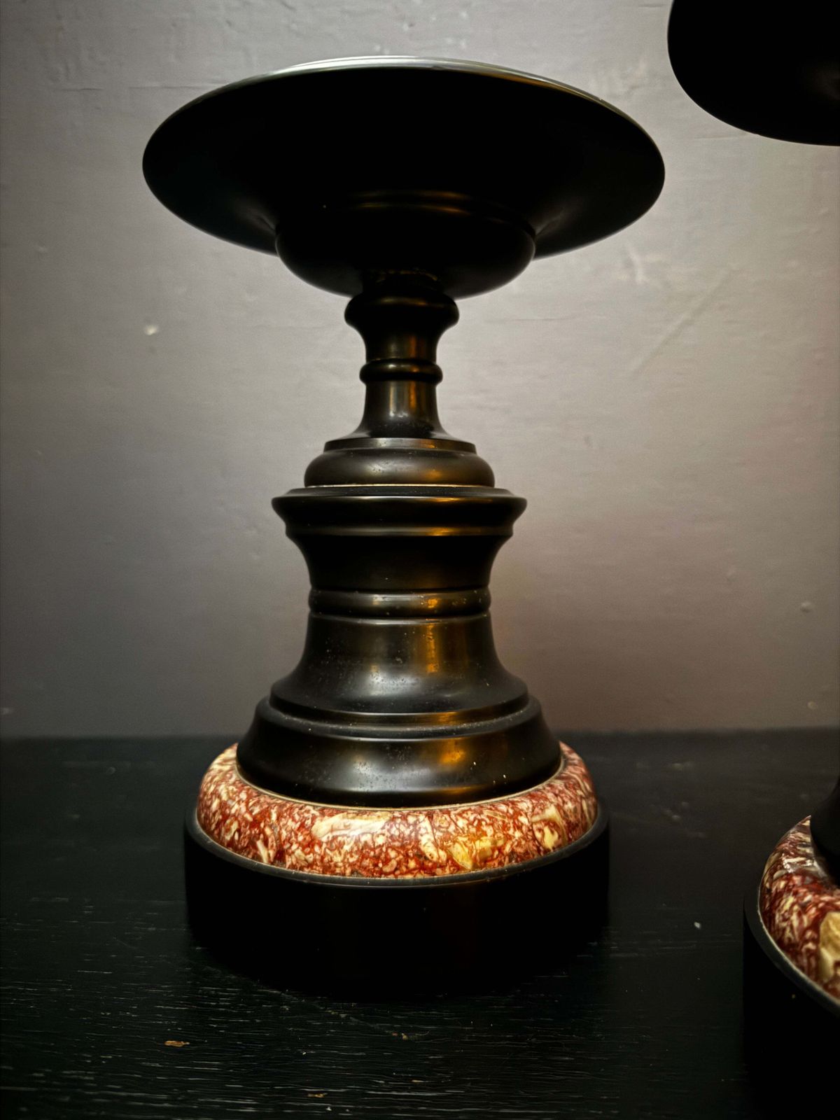 Mid 1800s Pair Of French Turned Black Marble Candle Sticks photo buy
