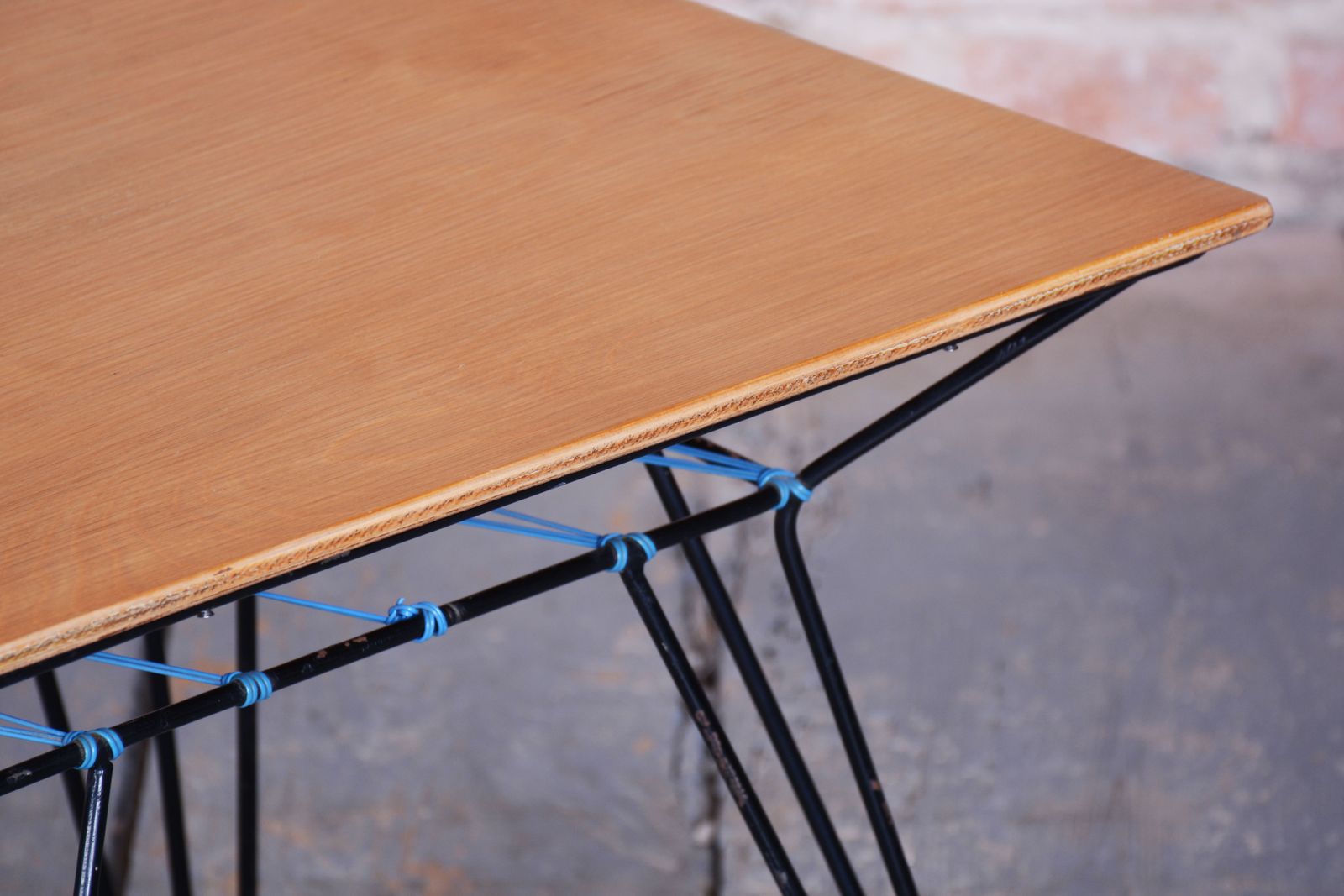 Restored Mid Century Coffee Table, Beech, Blackened Metal, Czech, 1950s photo buy