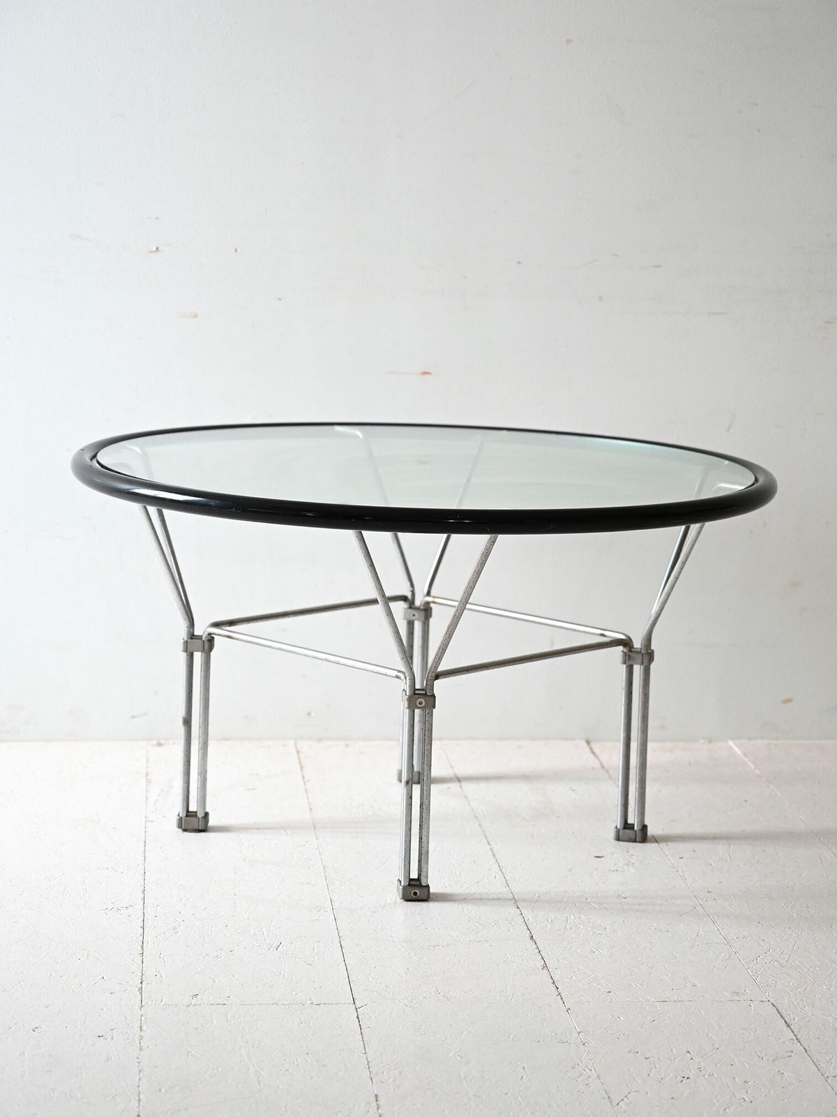 Vintage Glass And Steel Coffee Table With Black Profile photo for sale