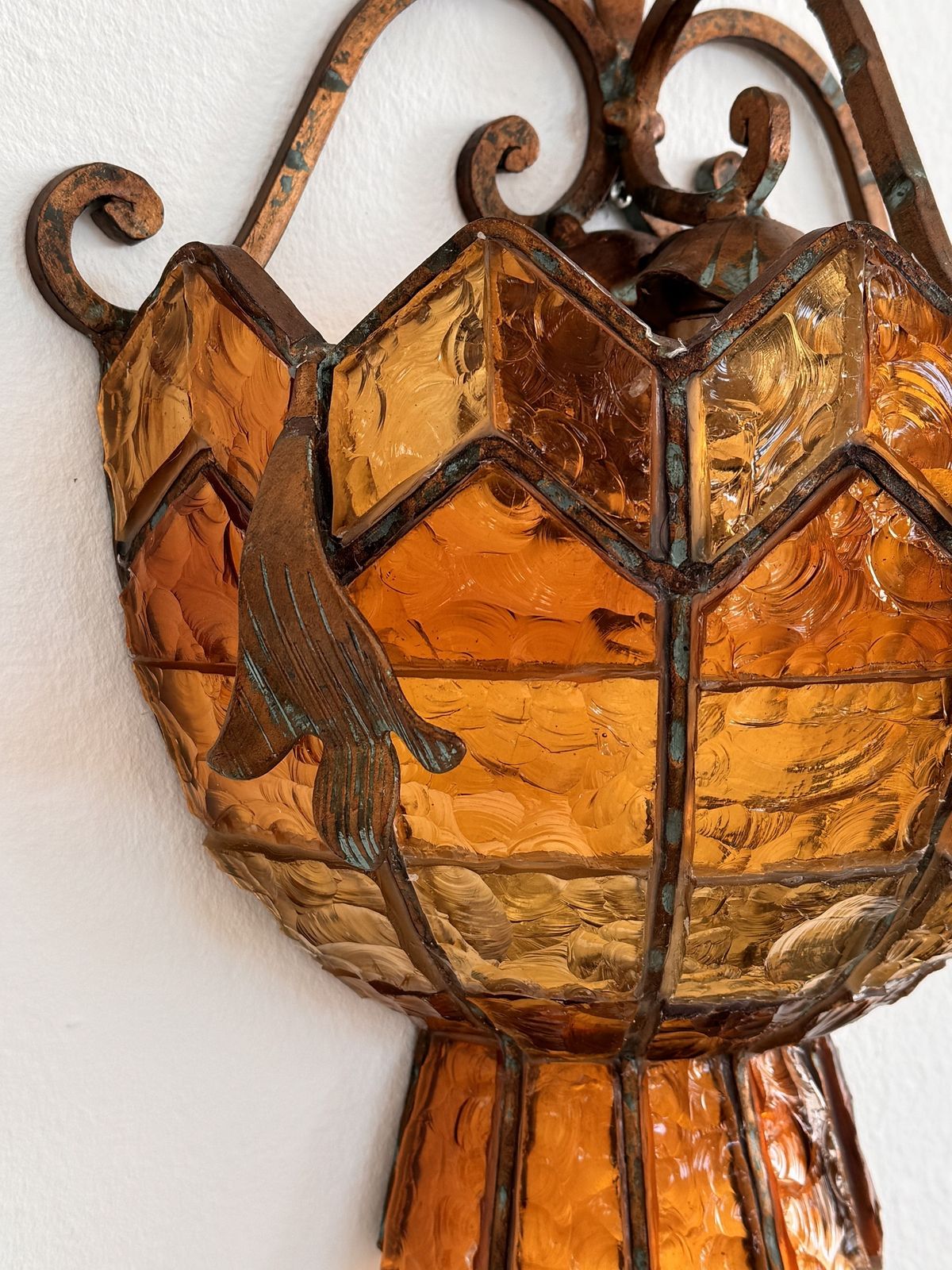 Pair Of Sconces In Wrought Iron And Hammered Glass By Longobard, Italy, 1970s photo 1580.0