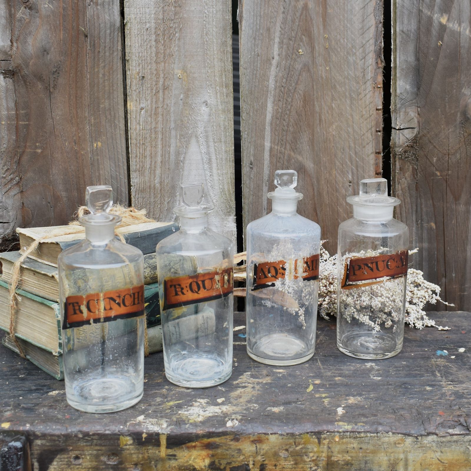 Antique Victorian Chemist Apothecary Tincture Hand Blown Pontil Bottle Set Of 4