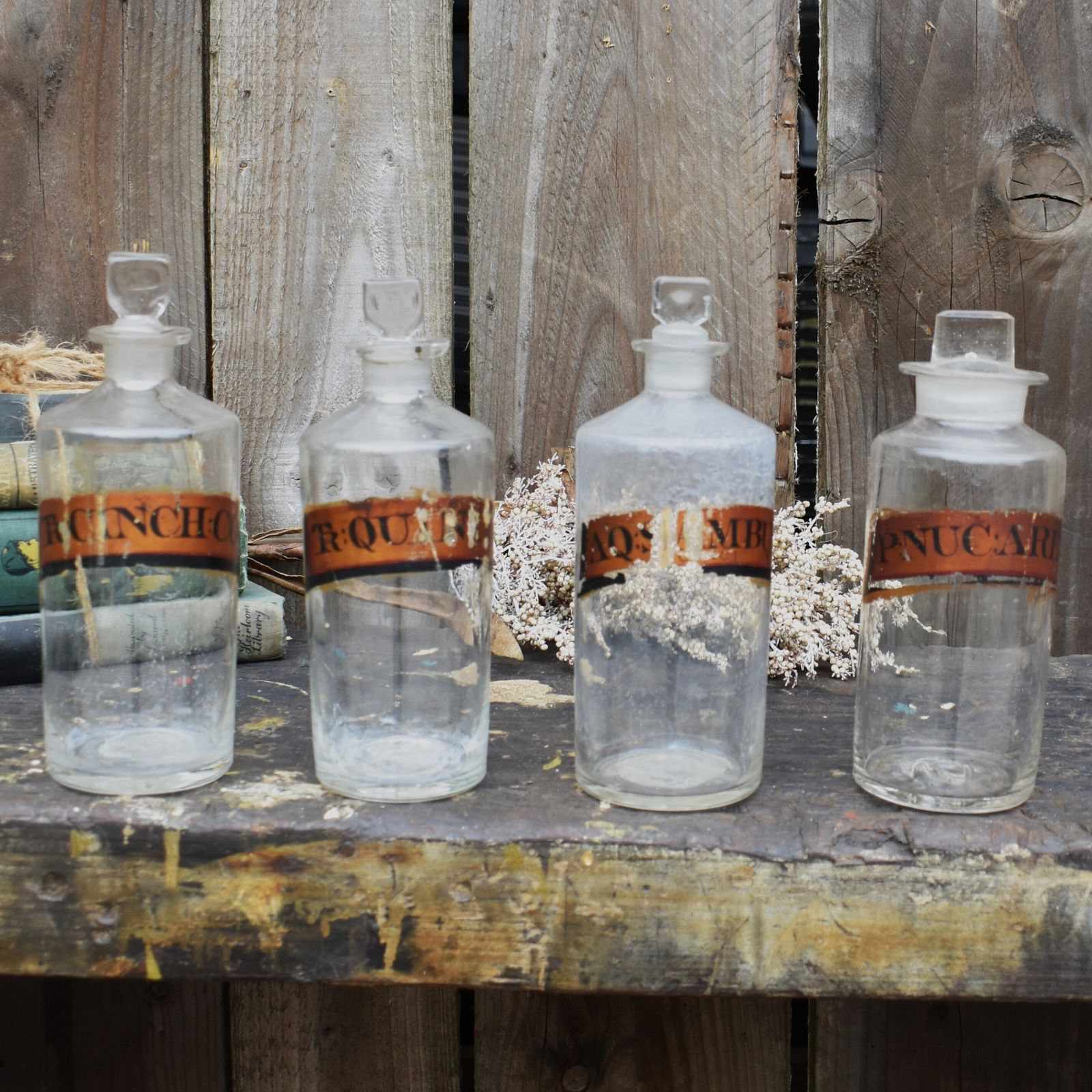 photo for sale Antique Victorian Chemist Apothecary Tincture Hand Blown Pontil Bottle Set Of 4