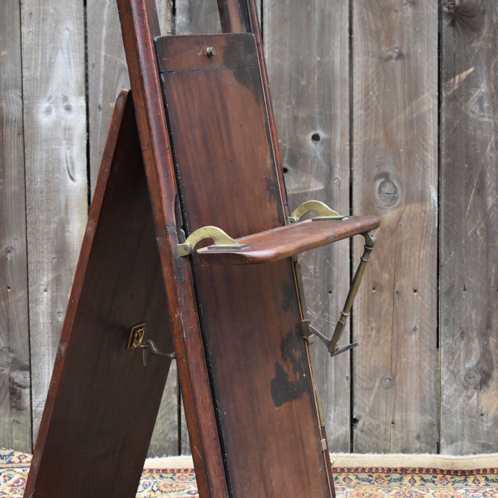 photo furniture Antique Rare Victorian Mahogany Brass Folding Campaign Artists Seat