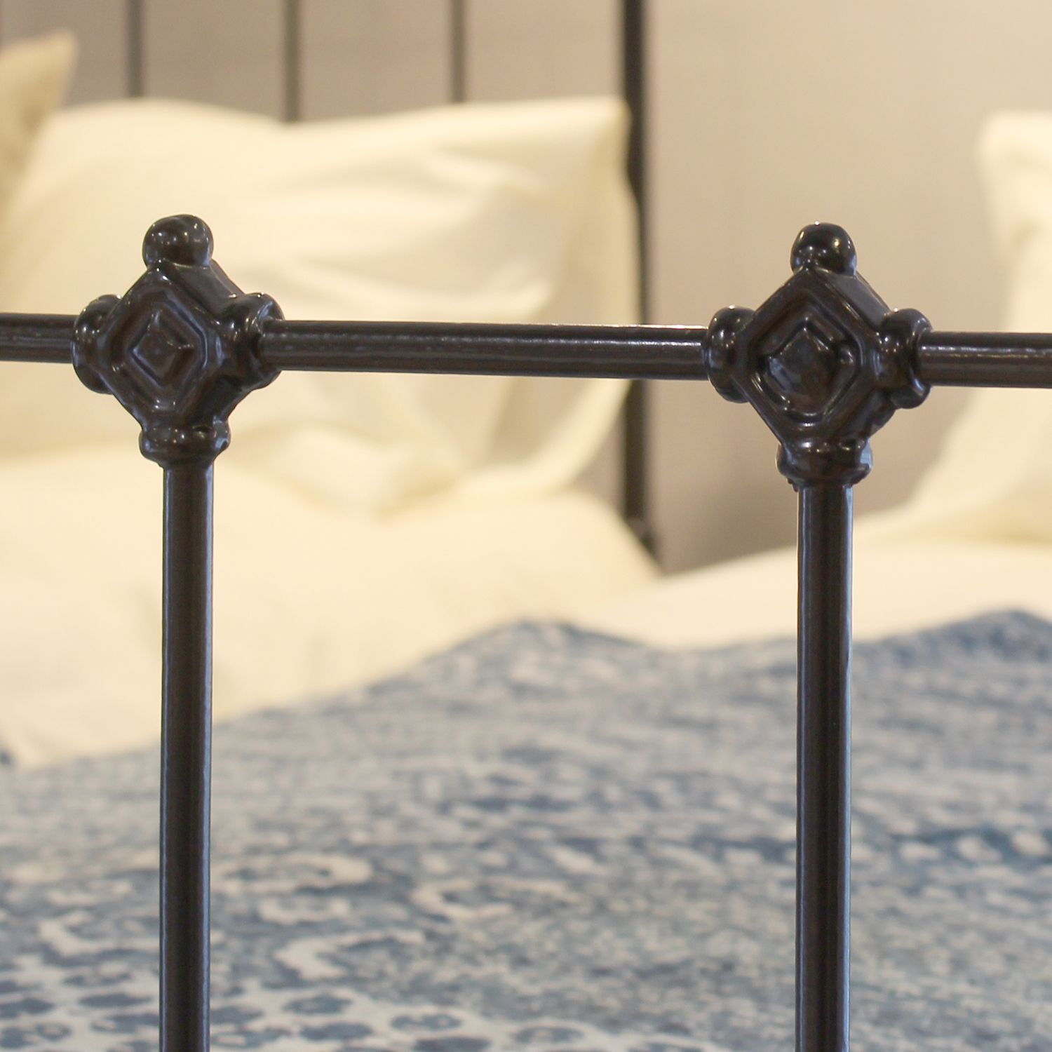 Matching Pair Of Black Antique Cast Iron And Brass Beds, Circa 1890 photo for sale