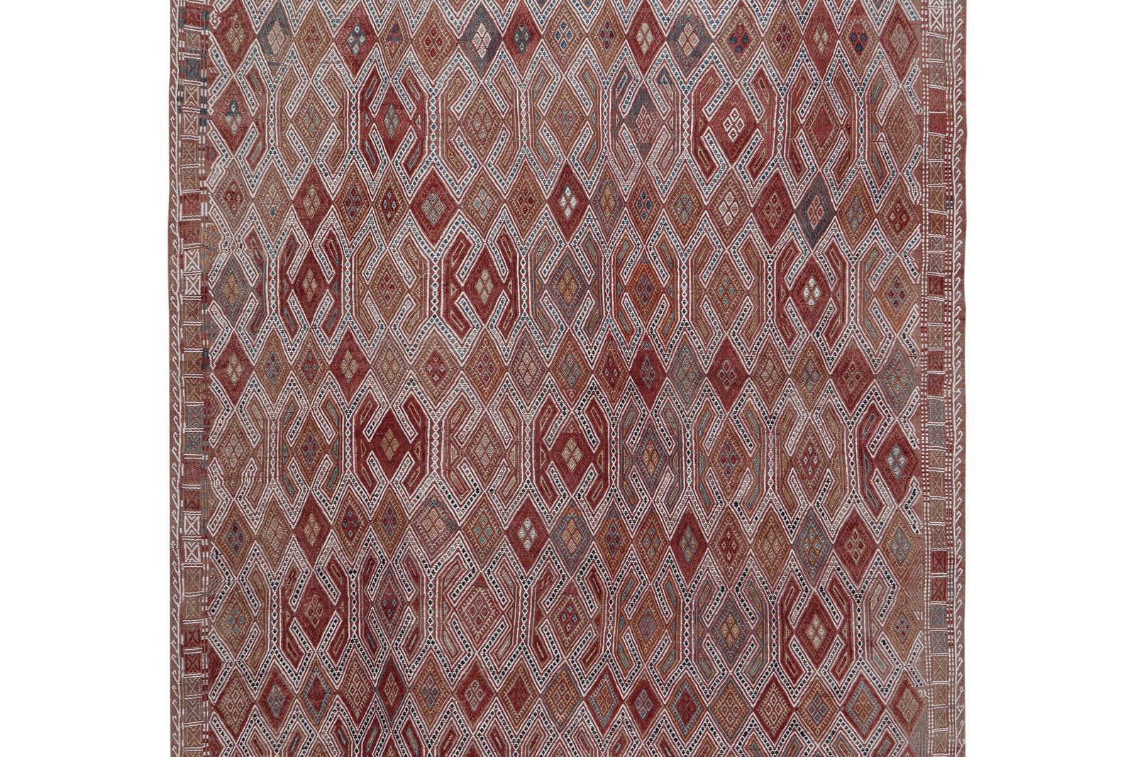Vintage Unusual Pattern Brick Red Jajim Kilim 5'8'' X 8' photo for sale
