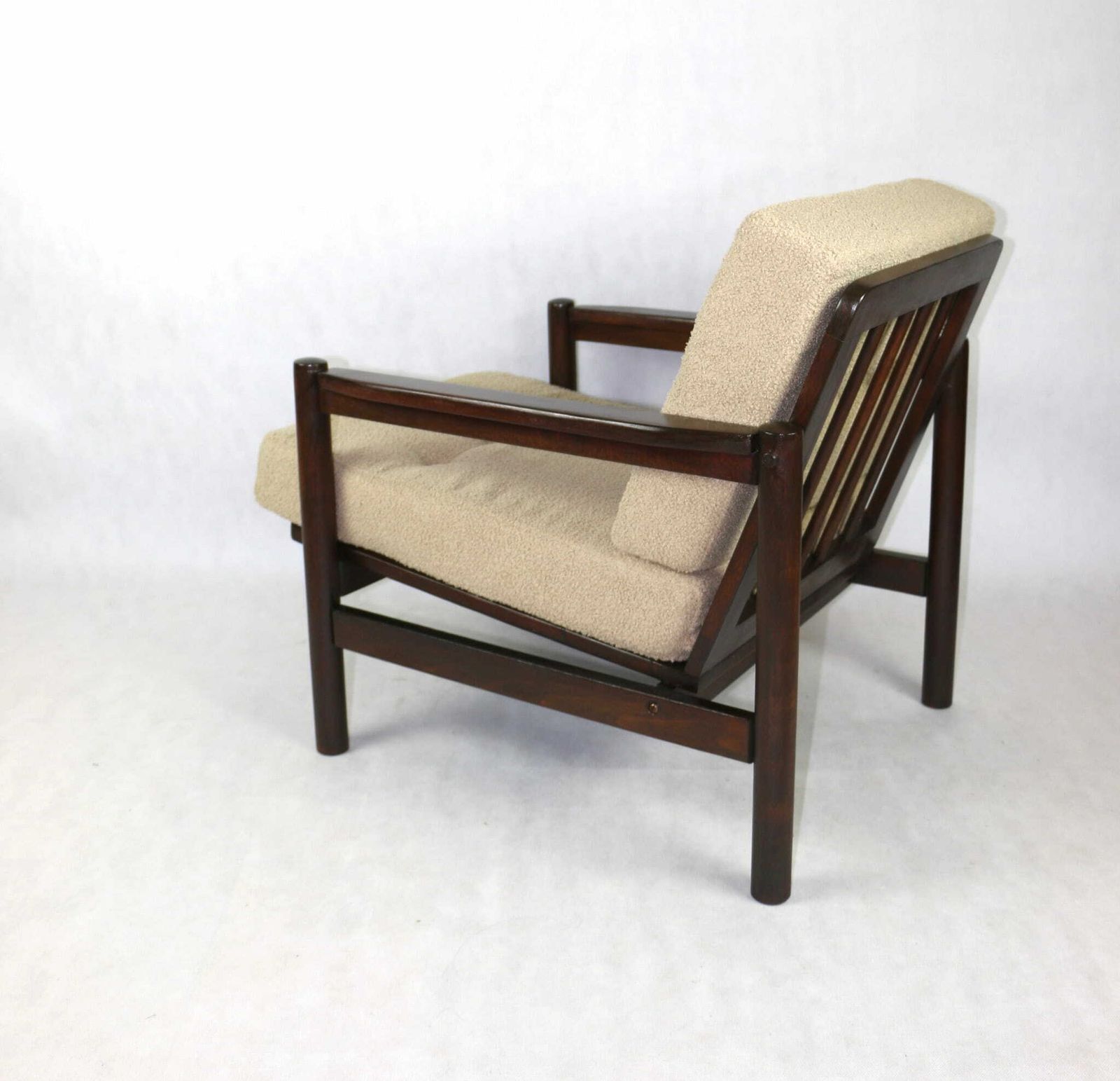 Wooden Armchair Designed By Z. Baczyk, Brown. Vintage Beige Boucle photo buy