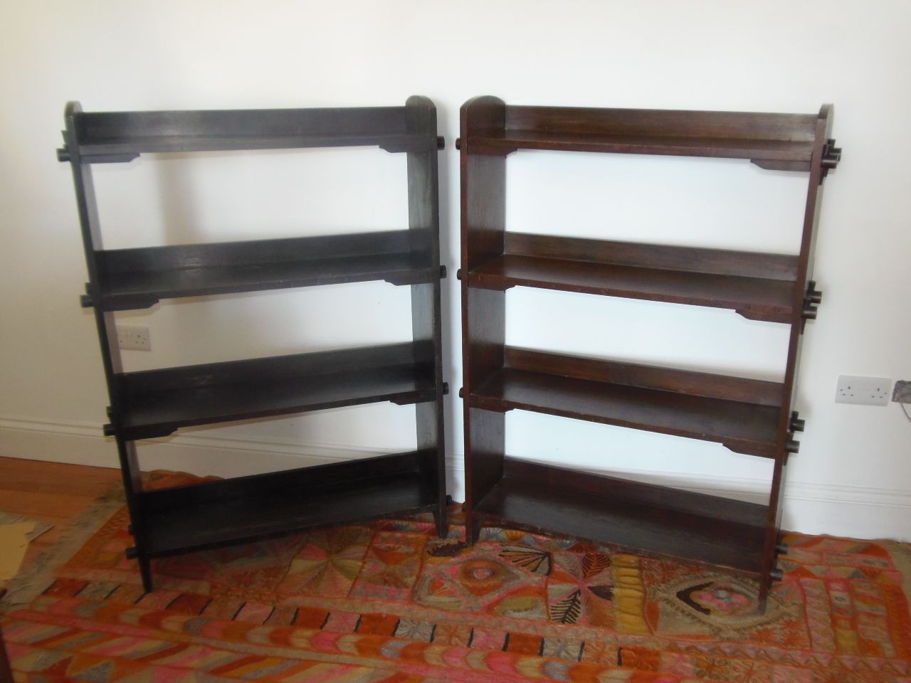 A Pair Of Oak Pegged Arts And Crafts Bookshelves .