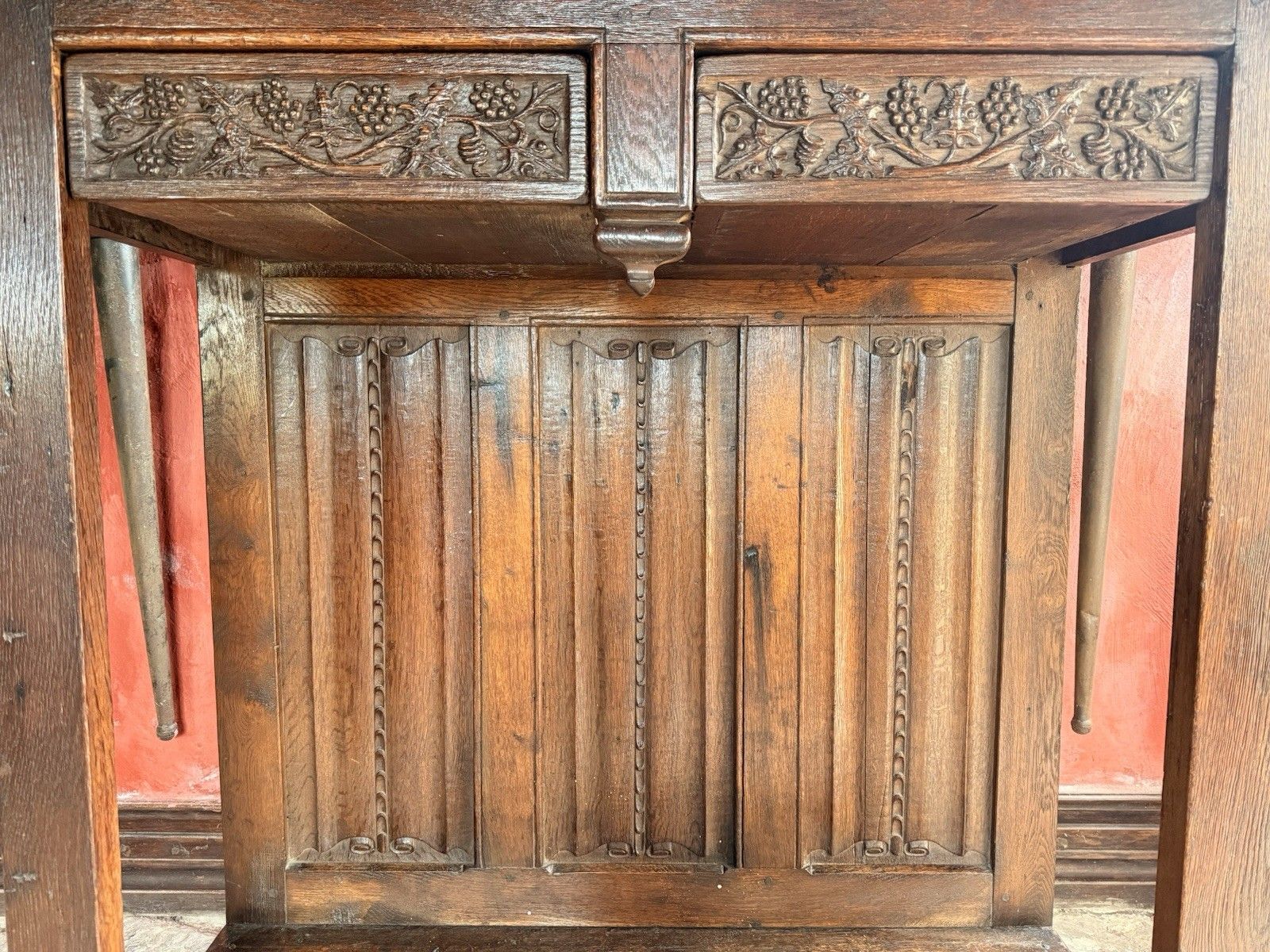 Furniture Rare Antique Oak Carved Floorstanding Cupboard Cabinet Dresser Buffet C 1700s photo