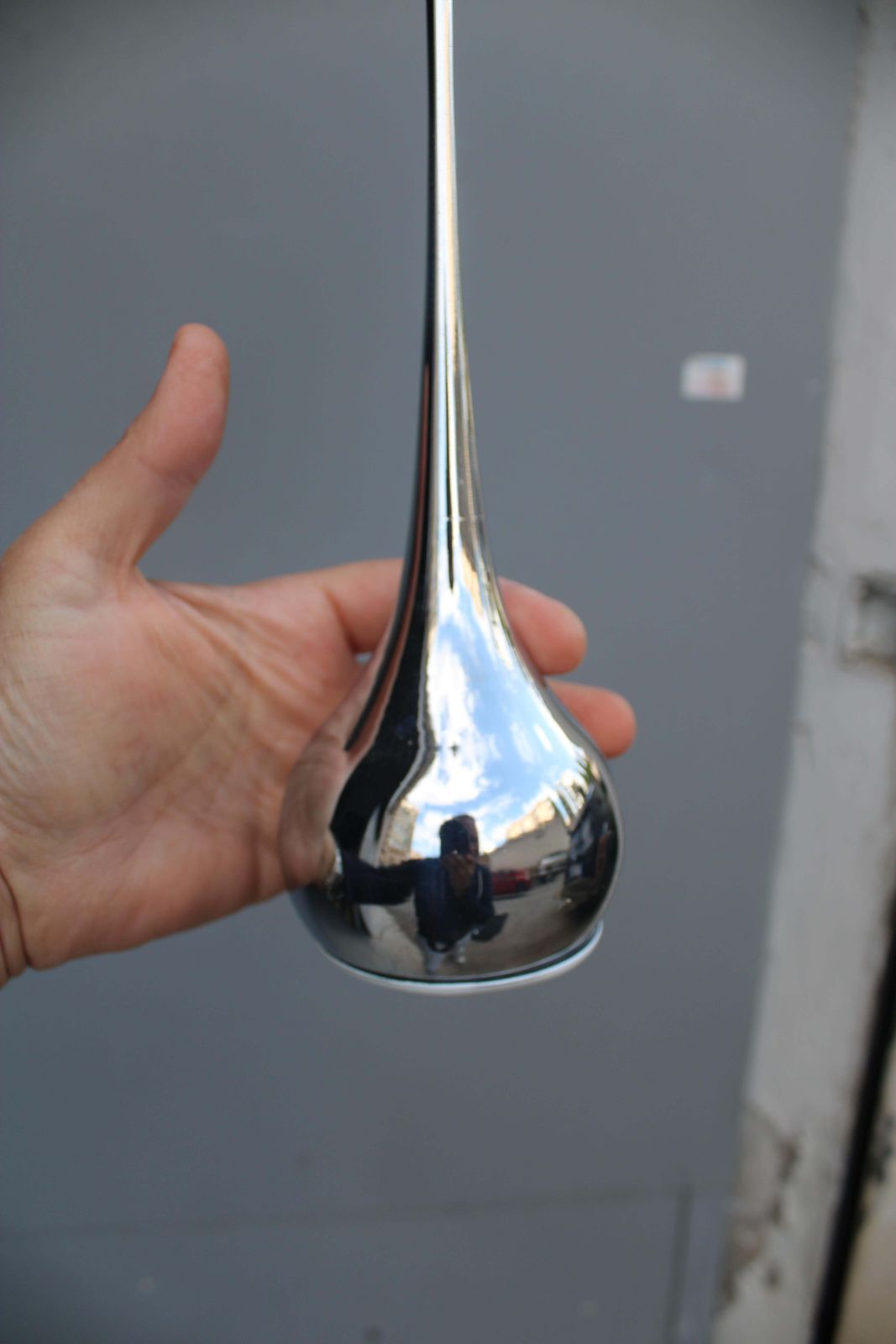Esperia Minimal Trumpet Chandelier In Chromed Metal 1970 photo for sale