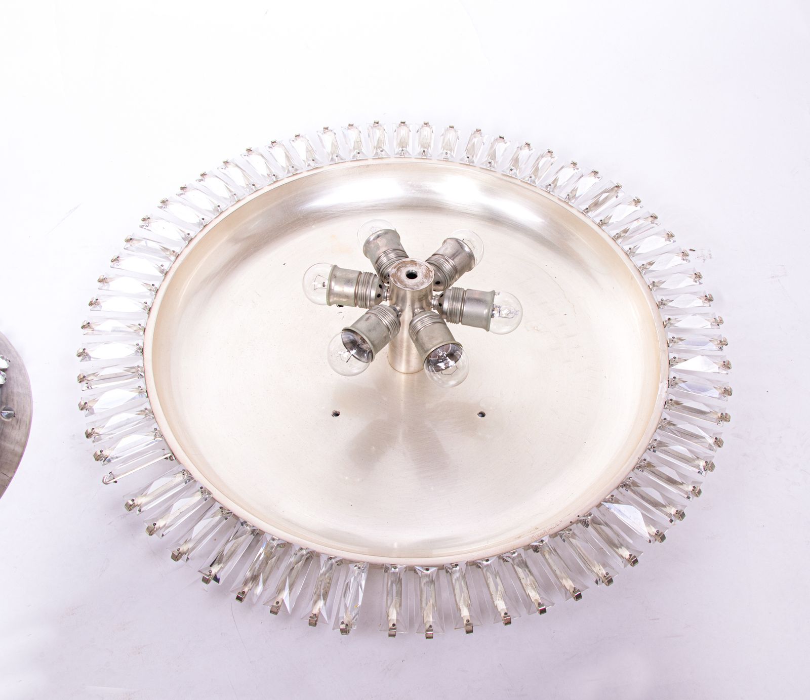 photo furniture Grand French Sunburst Crystal Flush Mount Chandelier, Art Deco 1940s