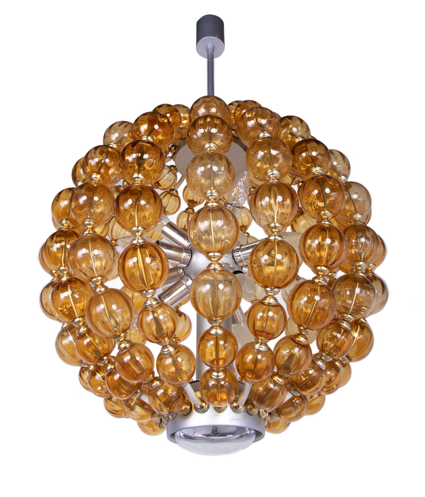 Spectacular 25" Ballroom Chandelier Handcrafted Amber Glass Balls, Germany 1960s photo vinterior