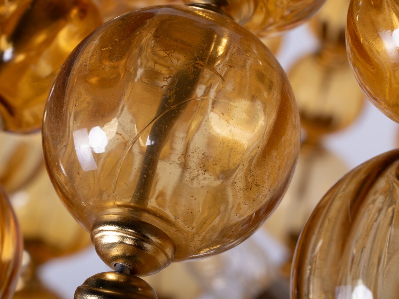 Spectacular 25" Ballroom Chandelier Handcrafted Amber Glass Balls, Germany 1960s photo buy