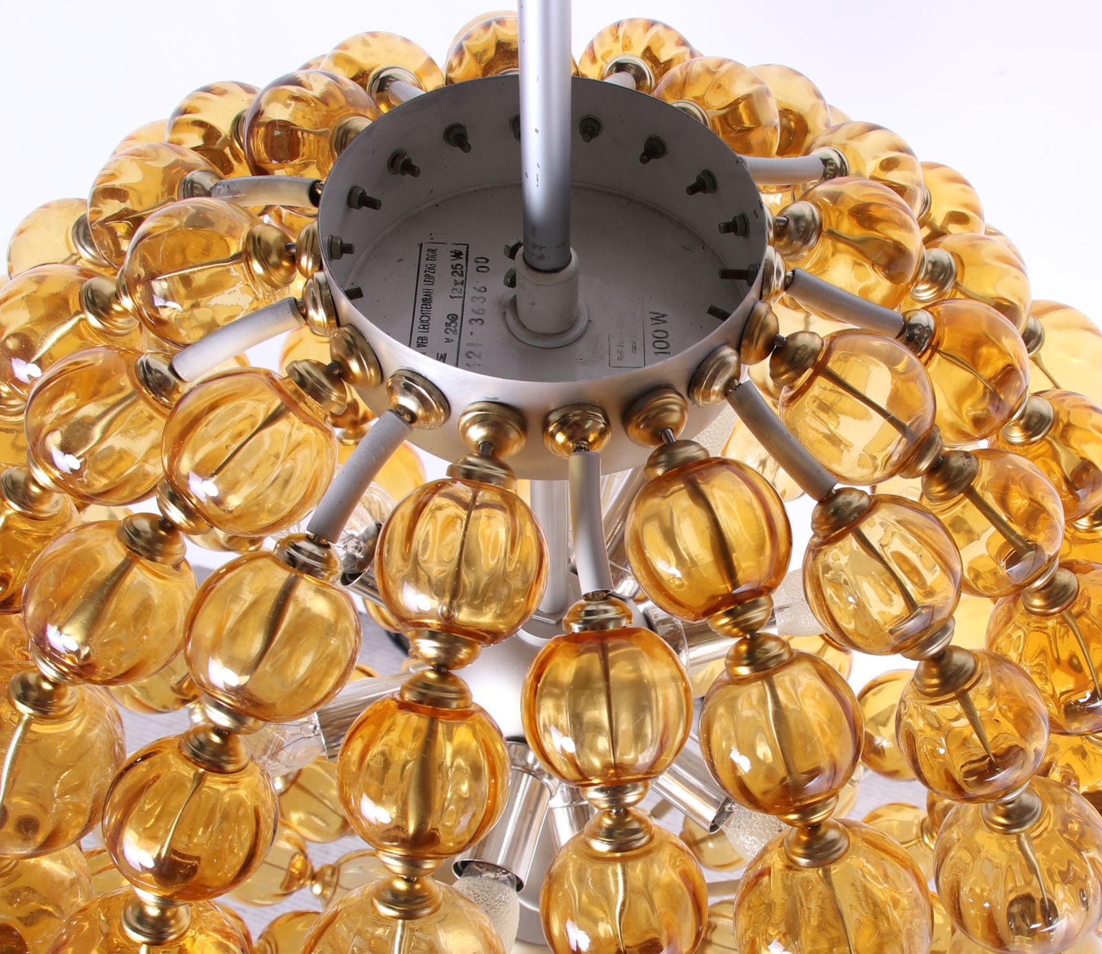 Spectacular 25" Ballroom Chandelier Handcrafted Amber Glass Balls, Germany 1960s photo for sale