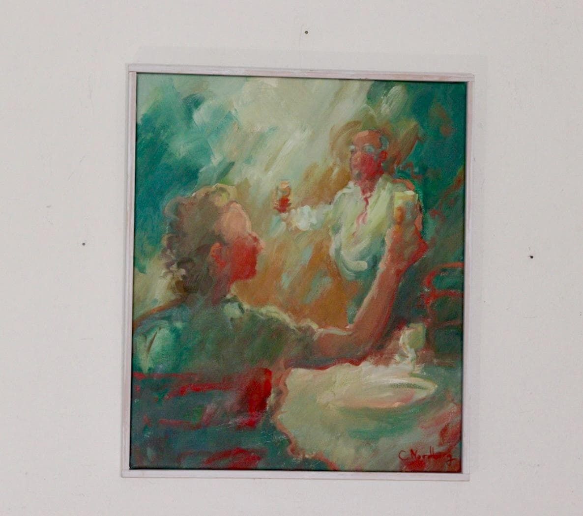 Mid Century Original Swedish Oil On Canvas "Toast " By Carina Nordborg..    Vintage & Framed photo furniture