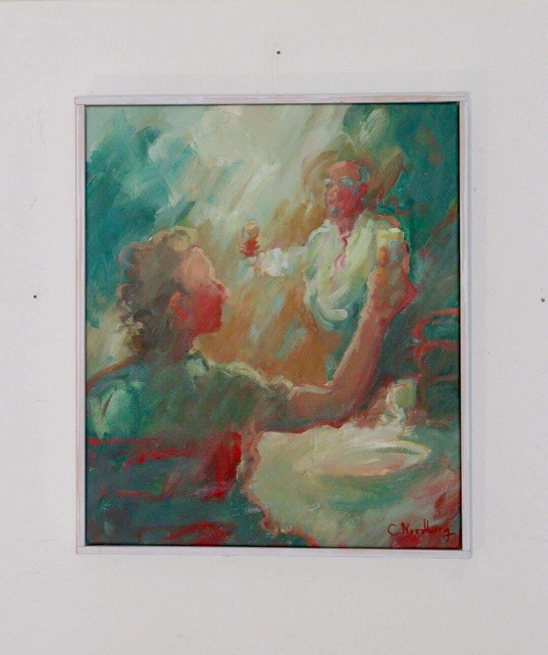 Mid Century Original Swedish Oil On Canvas "Toast " By Carina Nordborg..    Vintage & Framed photo vinterior