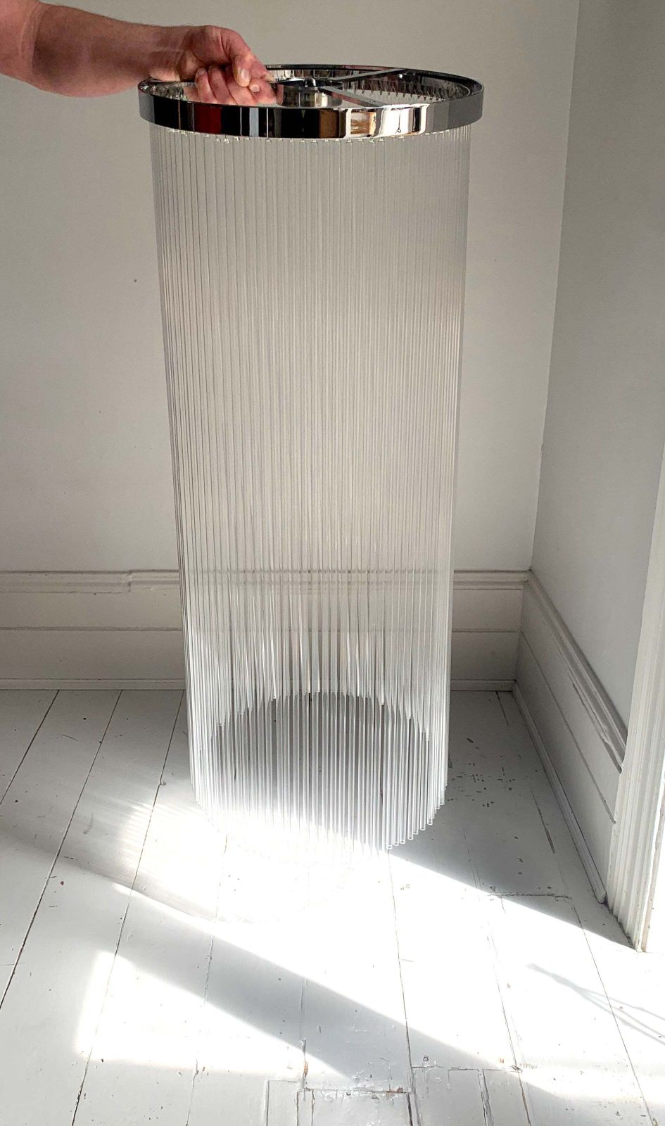 Mid Century Modern / 1970s Glass Rod & Chrome Light Shade / Chandelier  / 95cm Deep